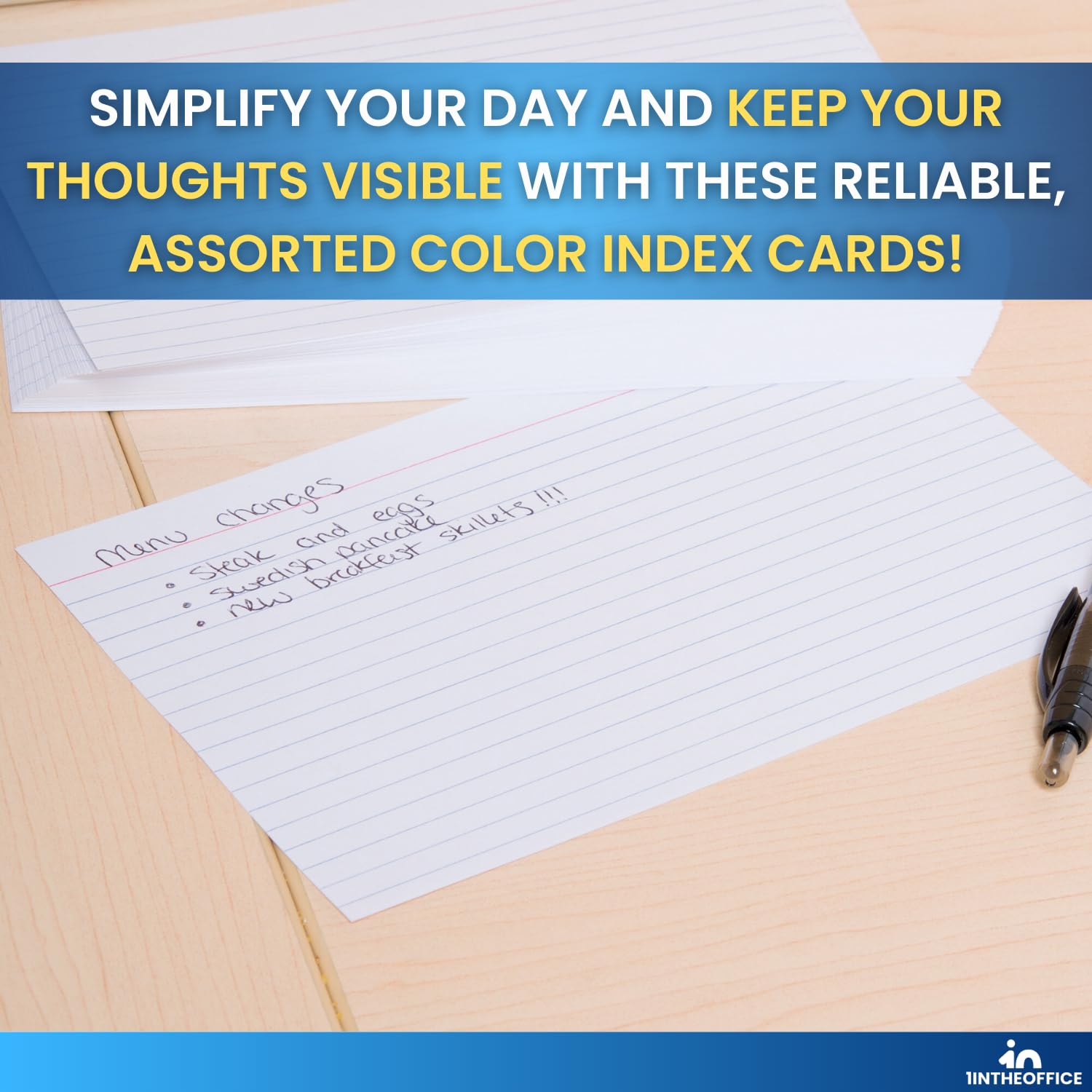 1InTheOffice Index Cards 5x8 Ruled, White Ruled Index Cards, 5" x 8" 100/Pack, 3 Pack