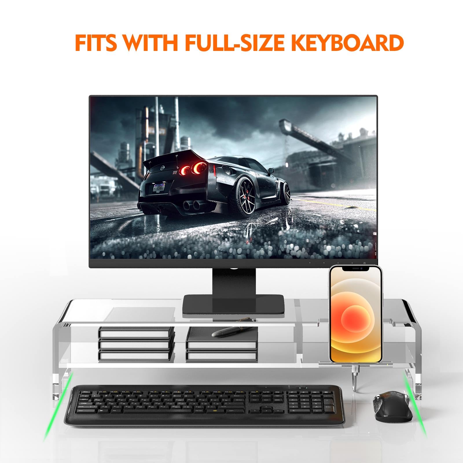 BEYGORM Acrylic Monitor Stand for Full Keyboard, 20" Wide 2-Tier