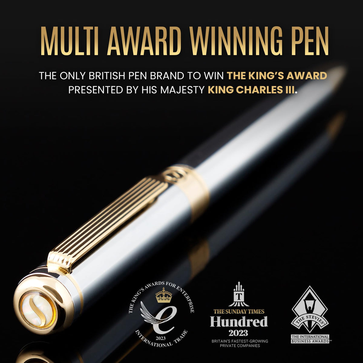 Scriveiner Silver Chrome Ballpoint Pen - Stunning Luxury Pen, Real Gold Plating, Schmidt Black
