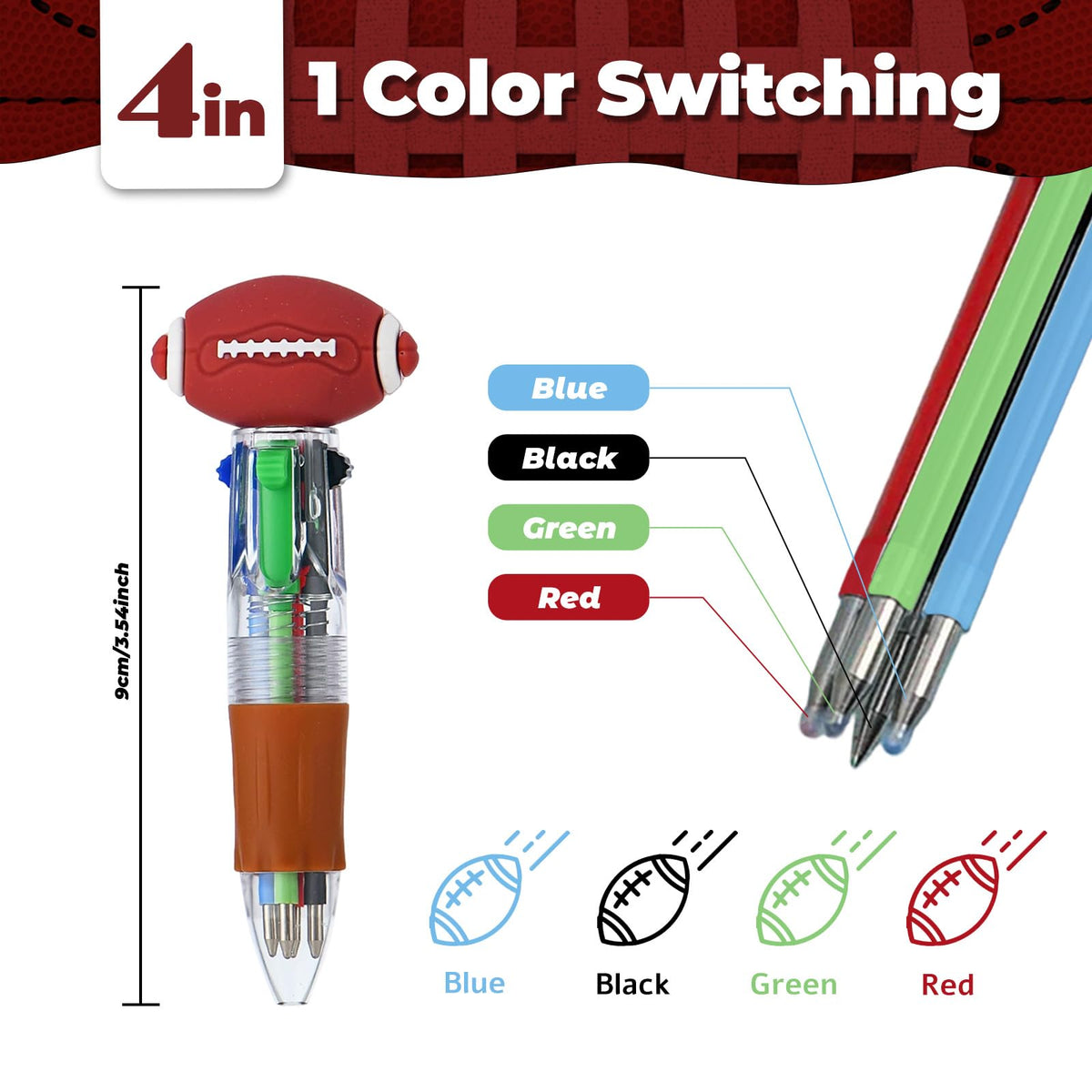 Zhirlyn Football Party Favors Football Pens Mini Multicolor Pen in One Cute Fun 4-in-1 Pens Bulk