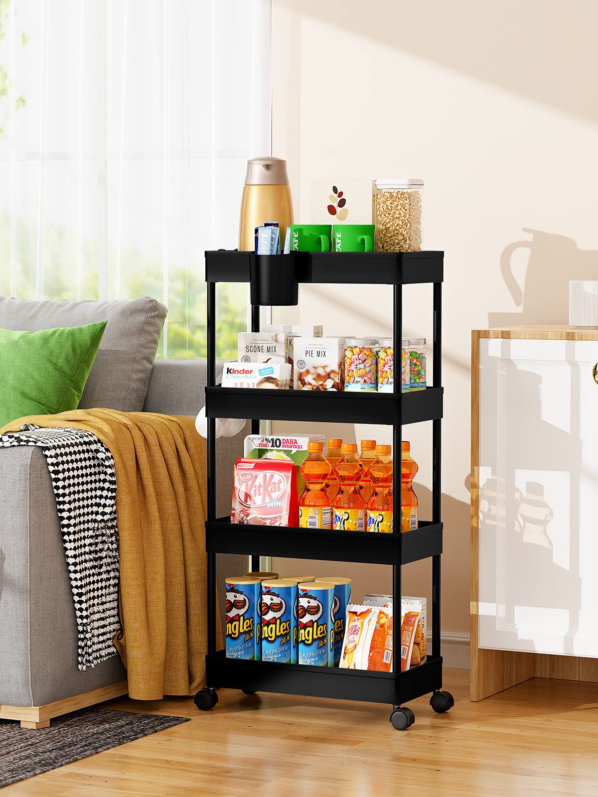 LEHOM Slim Rolling Storage Cart - 4 Tiers Bathroom Organizer Utility Cart