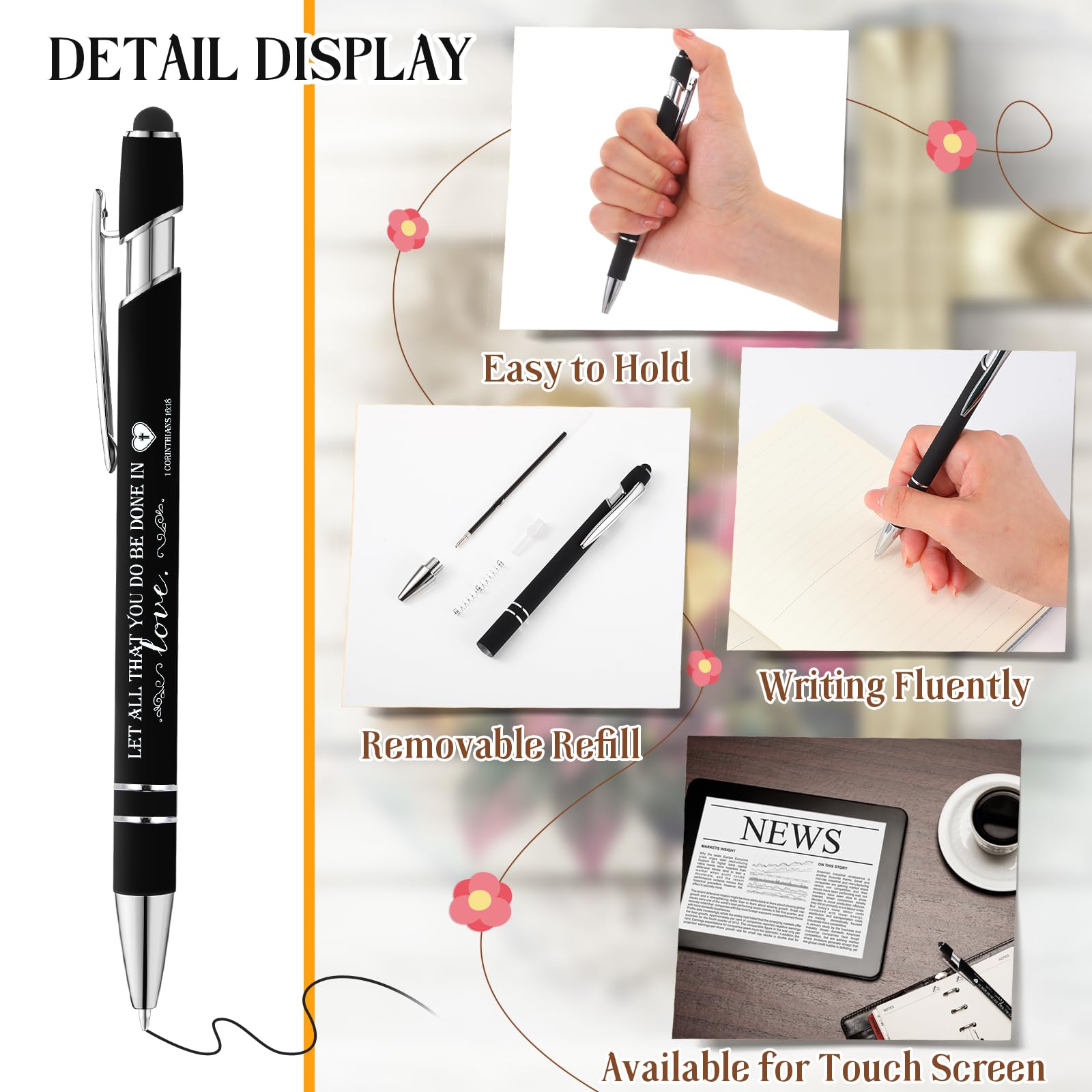 Fuutreo 50 Pcs Christian Pens Gift Bulk Bible Verse Inspirational Ballpoints Screen Touch Positive
