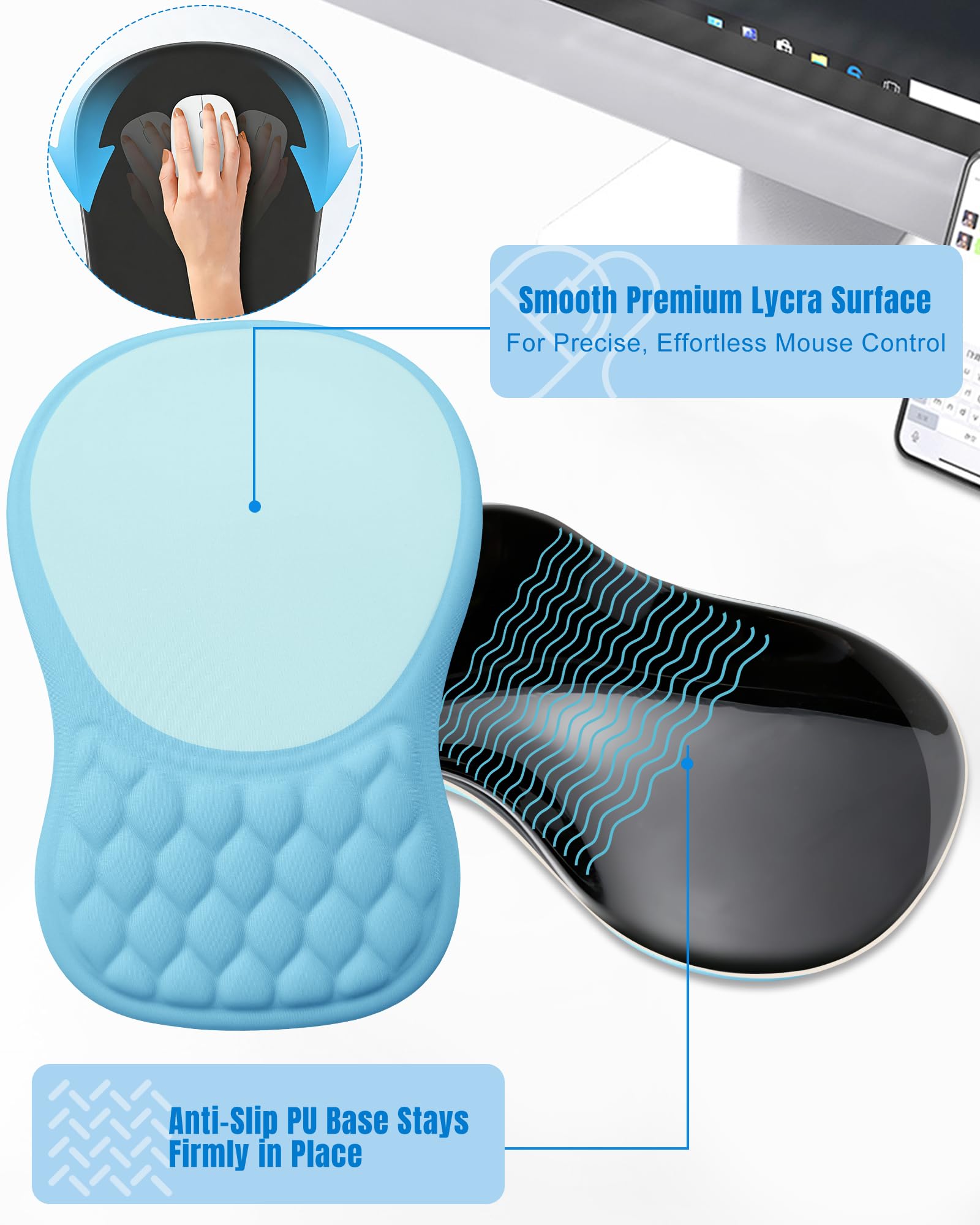 PVIPCZ Ergonomic Mouse Pad with Sloped Memory Foam Wrist Rest