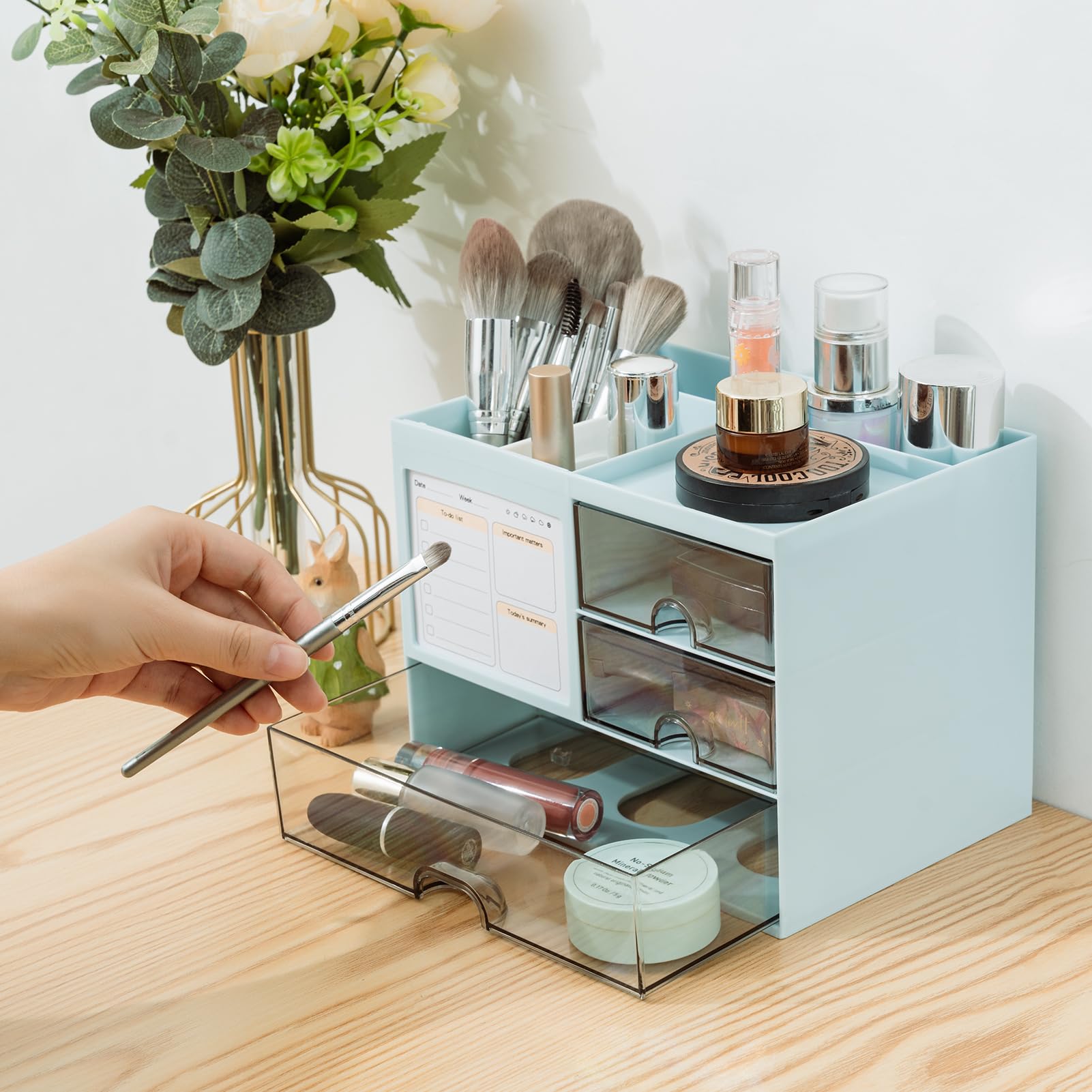 QIYVLOS Desk Organizer with 3 Drawer, Multi-Functional Pencil Pen Holder for Desk, Desk Organizers