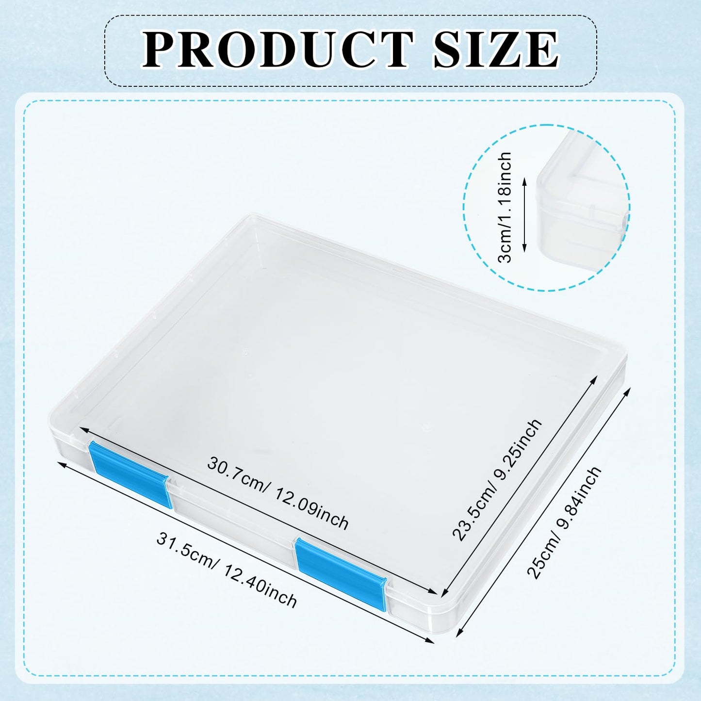 PerKoop 6 Pcs Clear Paper Storage Box,12.4 x 9.84 x 1.18 Inches,Blue