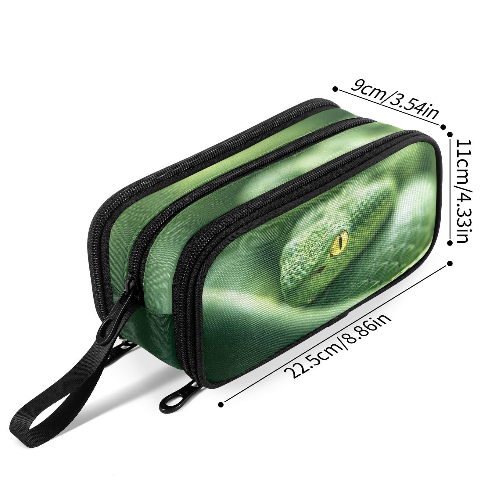 Fustylead Green Snake Large Pencil Case, Minimalist Portable Stationery Bag Cosmetics Bag with