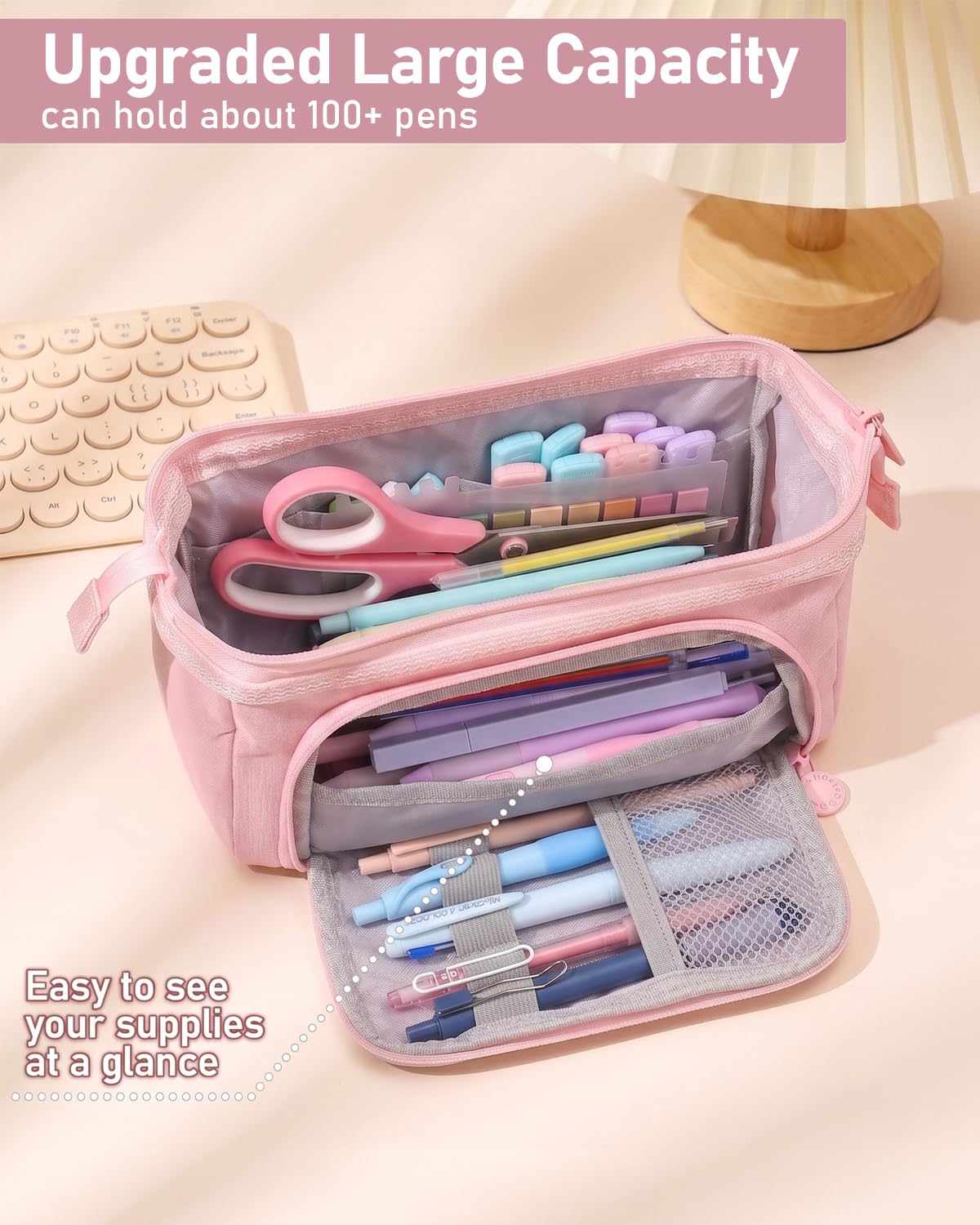 Nicpro School Supplies with Pen Case Pink, 52 PCS Stationery Set for Girls