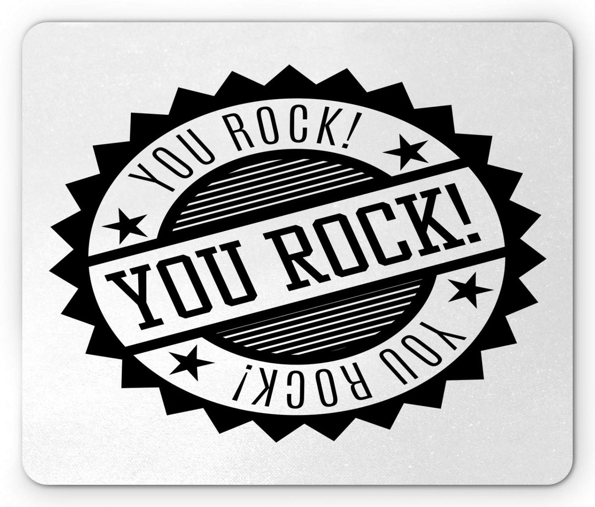 Ambesonne You Rock Mouse Pad, Stamp Look Monochrome Simplistic Star Ornament Ruffled Edges Circle