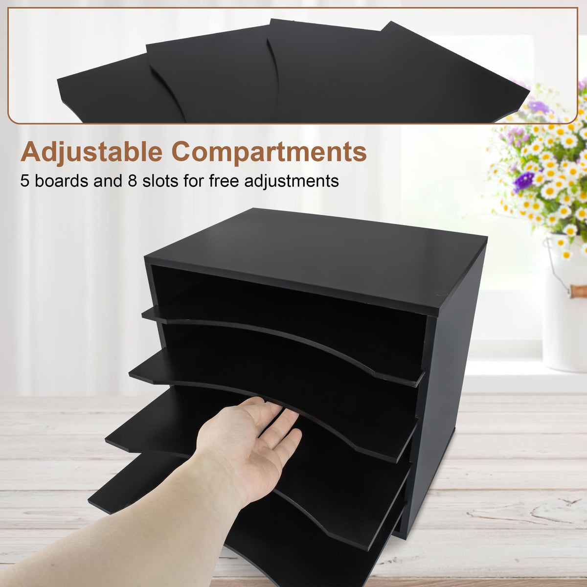 EMERIT 4-Tier Adjustable Paper Organizer, Large Capacity Book Shelf for Textbooks/Magazines/Office