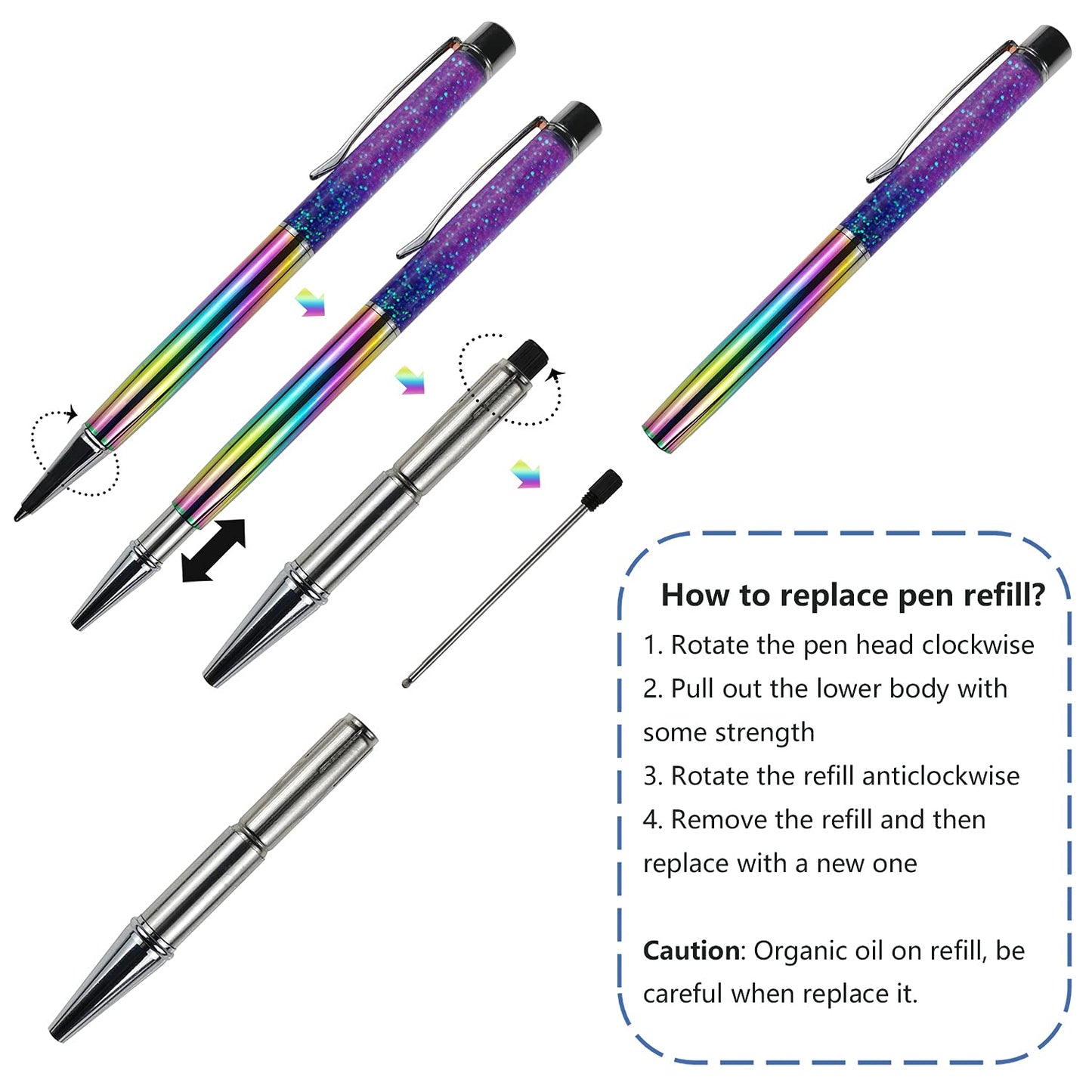Oddmoal Fancy Metal Ballpoint Pens Floating Glitter Dynamic Liquid Sand Pen for Office Supplies
