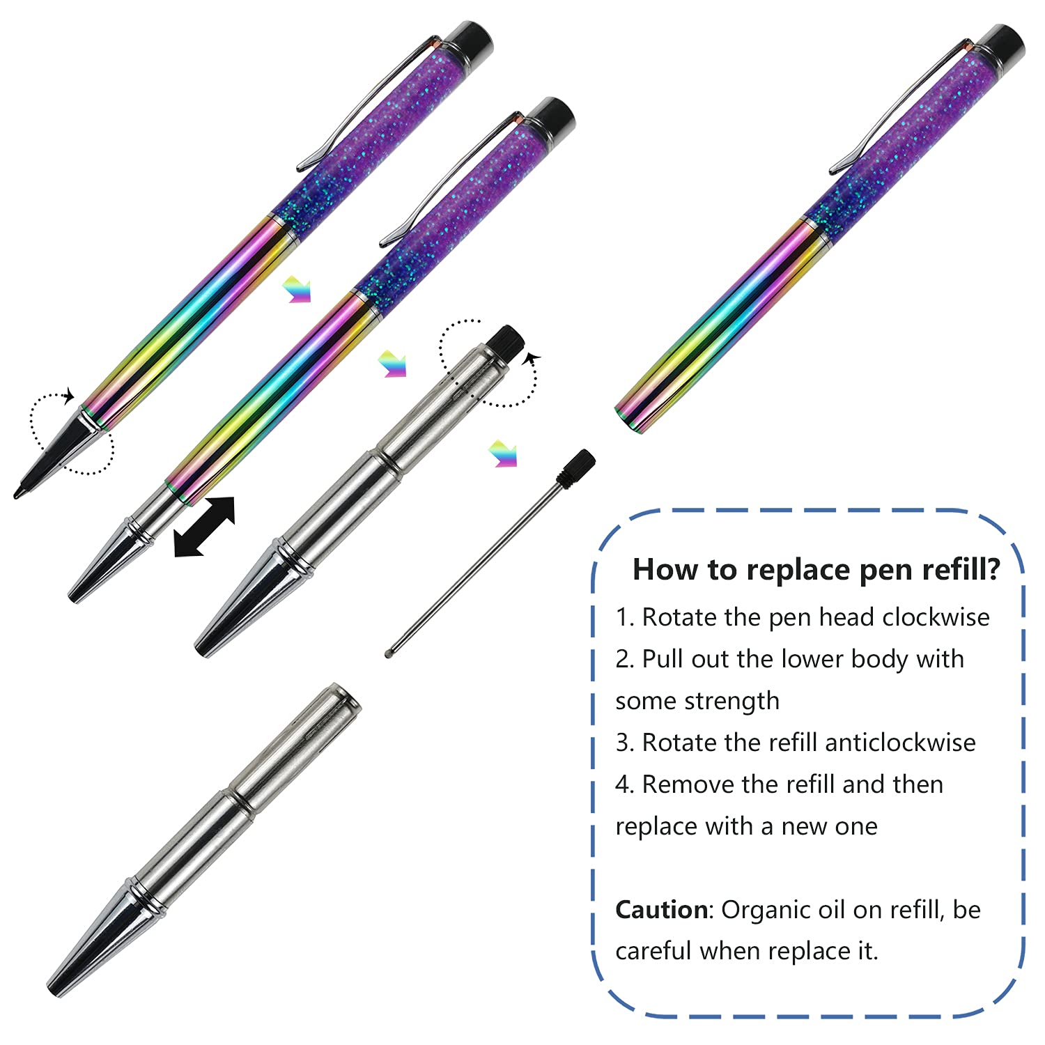 Oddmoal Fancy Metal Ballpoint Pens Floating Glitter Dynamic Liquid Sand Pen for Office Supplies