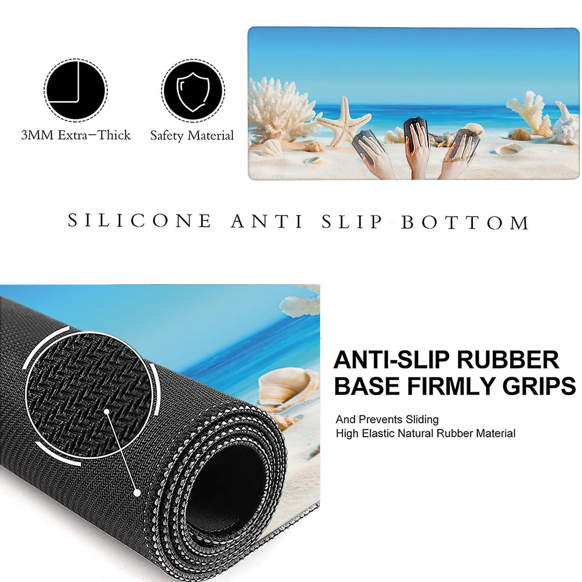 Seashells on Tropical Beach Extended Gaming Mouse Pad Large Desk Mat with Non-Slip Rubber Base and