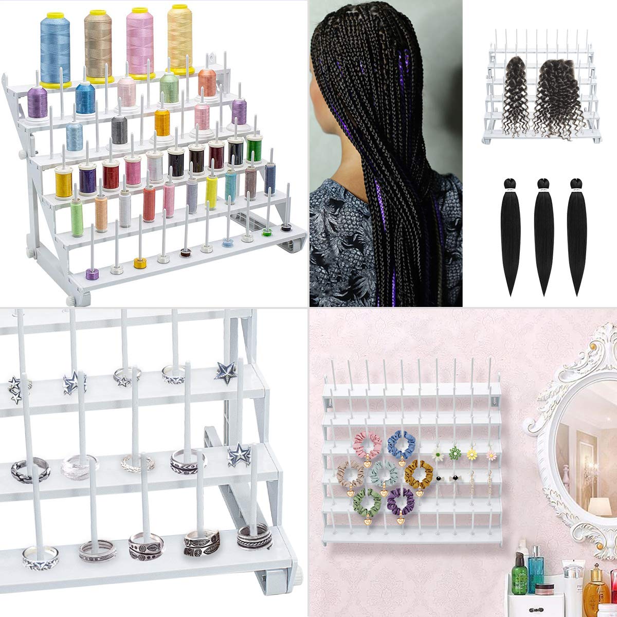 Sew Tech Thread Rack for 60 Spools or 30 Cones, Wall Mounted Large Thread Holder with Long Pegs