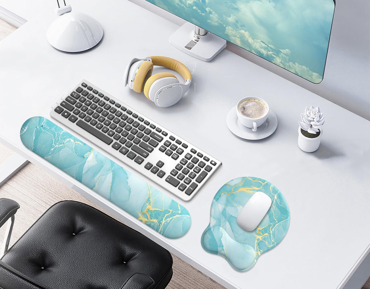 eulps Mouse Pad Wrist Support, Ergonomic Memory Foam Keyboard Wrist Pad & Gel Wrist Rest Set for