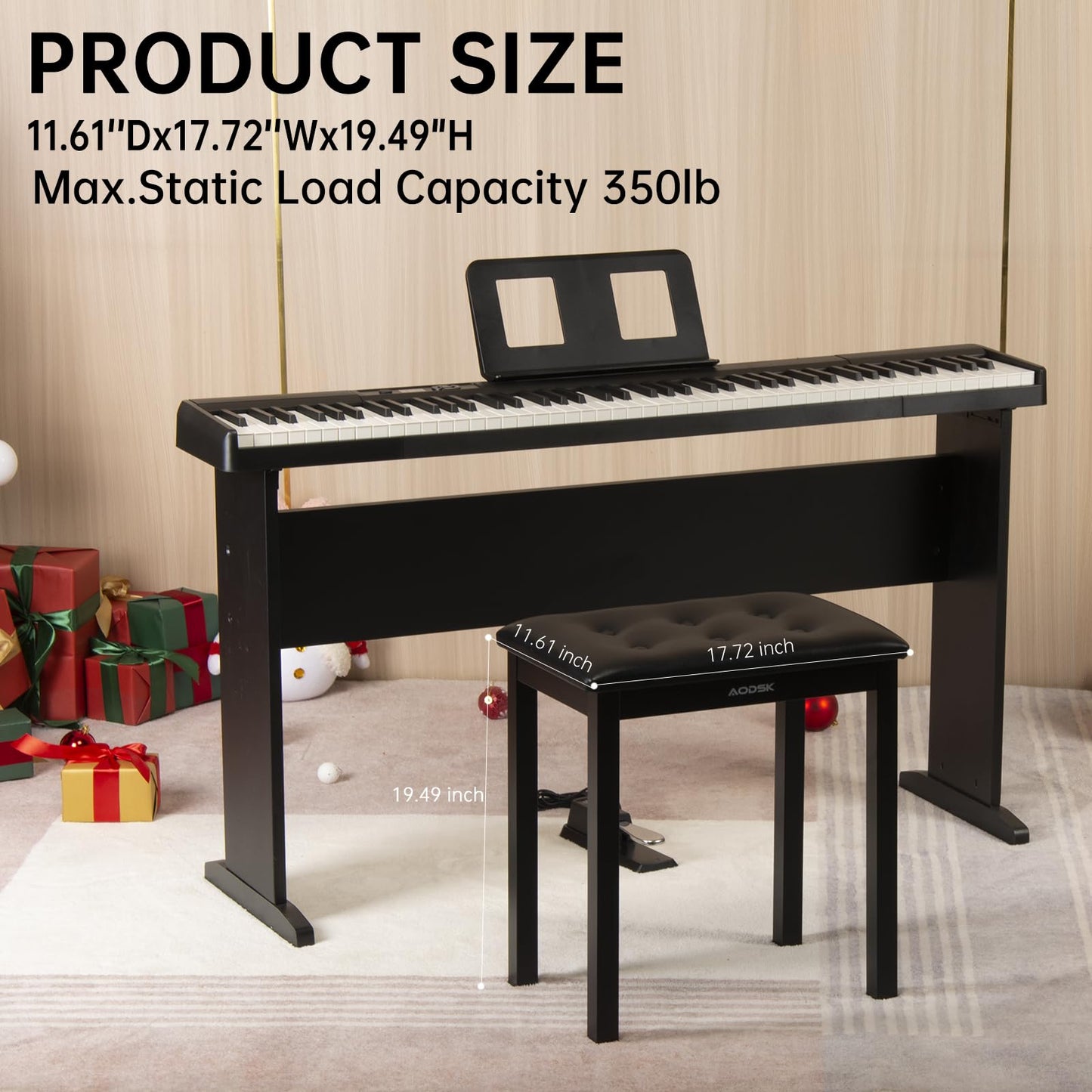 AODSK Piano Bench, PU Leather Padded Cushion, Sturdy Iron Legs, Black