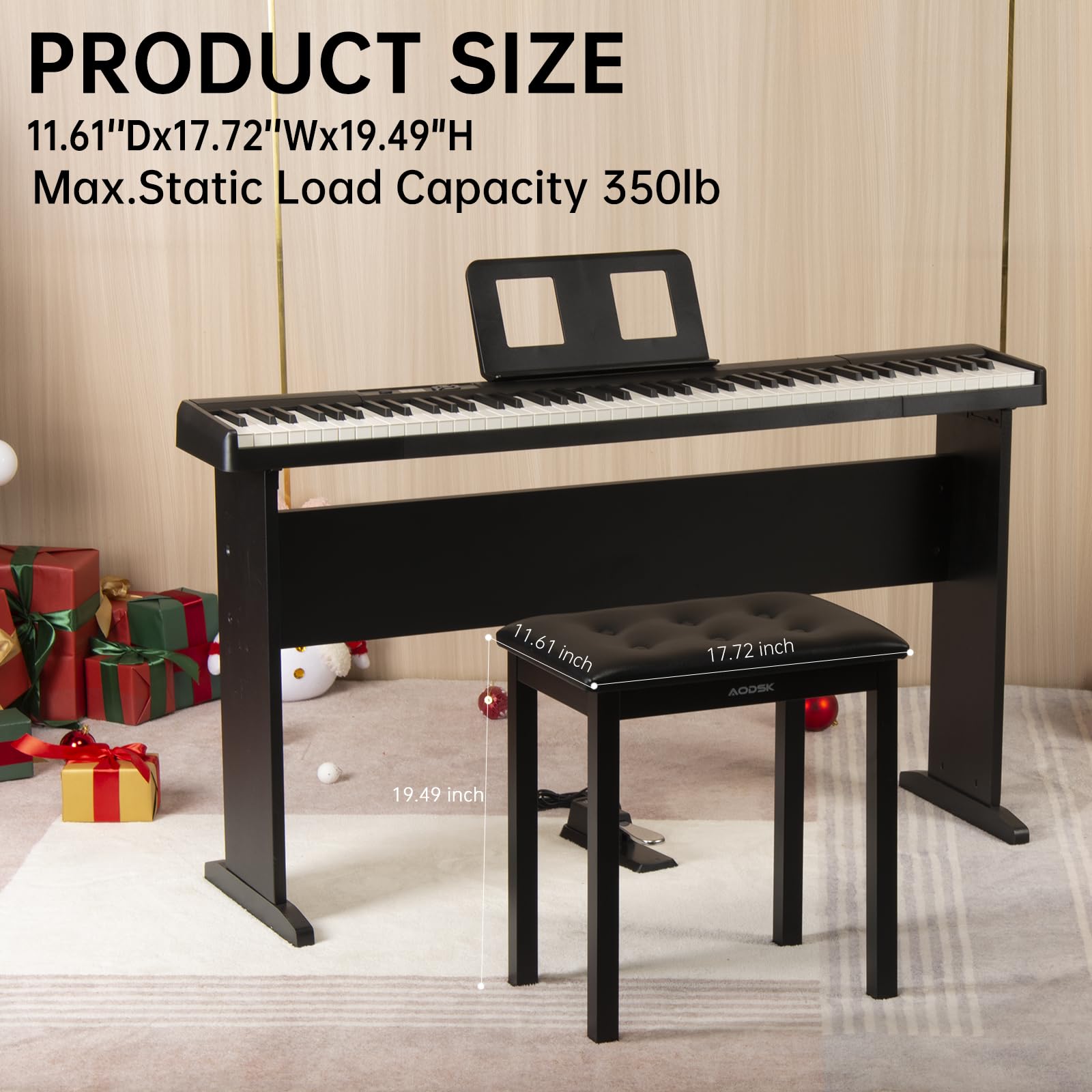 AODSK Piano Bench, PU Leather Padded Cushion, Sturdy Iron Legs, Black