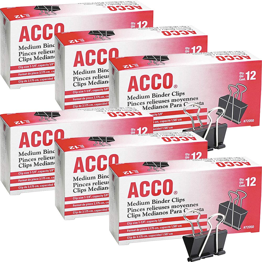 Acco Brands A7072050 Binder Clips, Medium, 72-Count