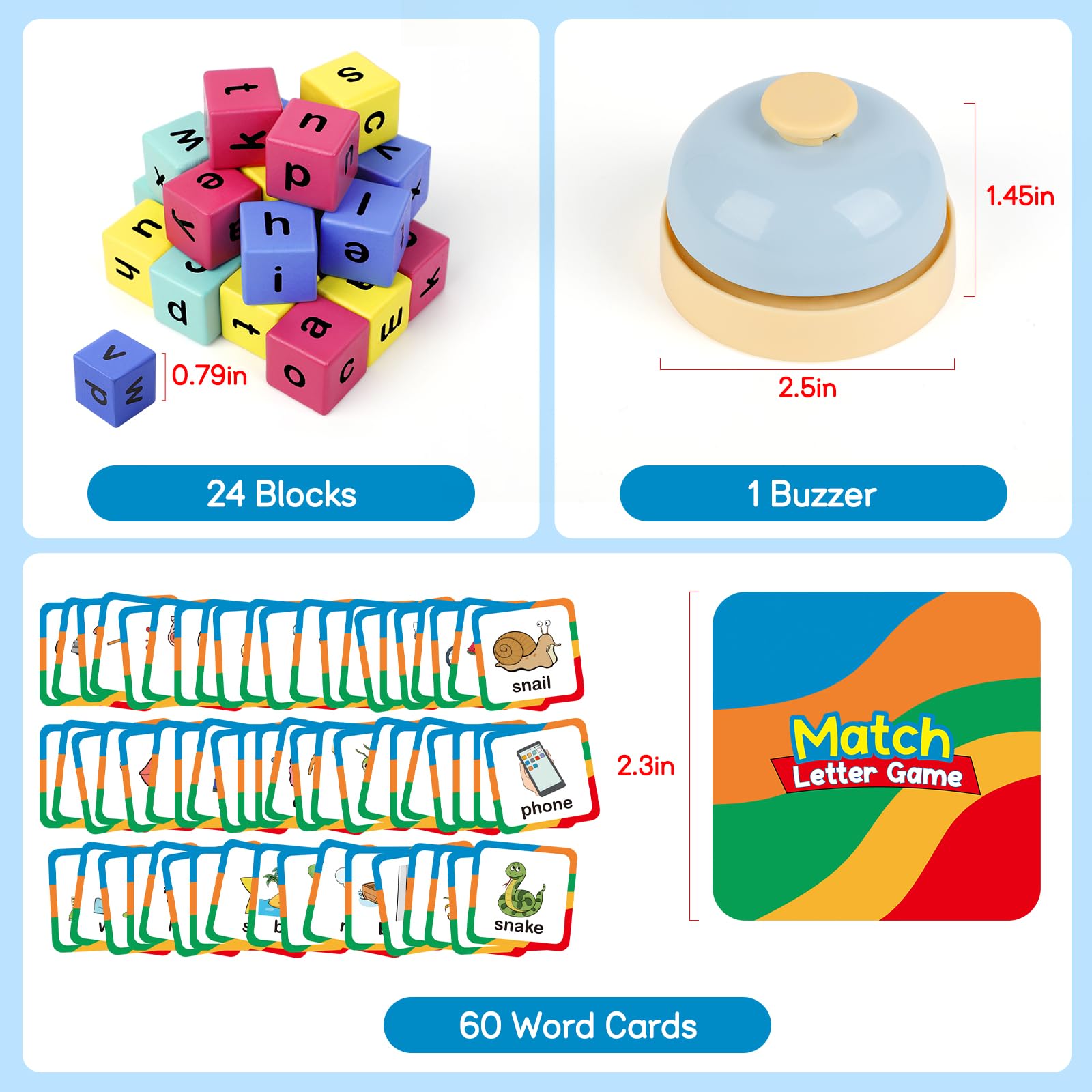 Edulok Word Race Cube - Preschool Wooden Alphabet Letter Blocks & Phonics Matching Games - CVC Word