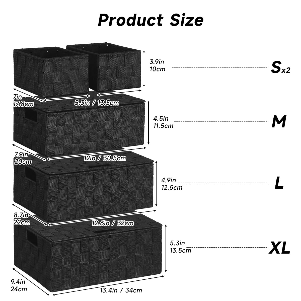 ArcaGuru Woven Polypropylene Basket Set of 5, Woven Storage Basket Tote Container, Small Basket