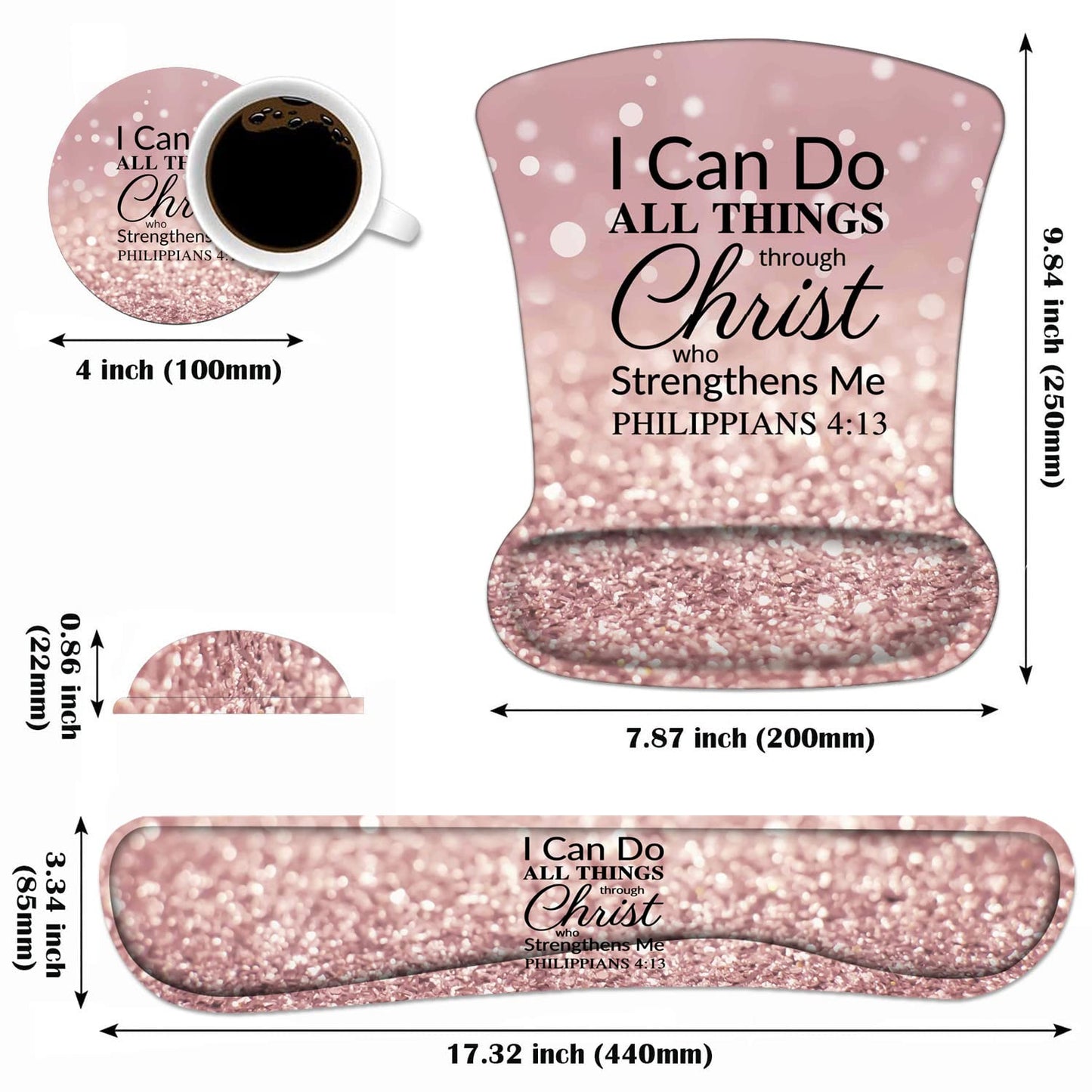 Keyboard Wrist Rest and Mouse Wrist Rest Pad Set with Coasters, Ergonomic Support, Non-Slip PU