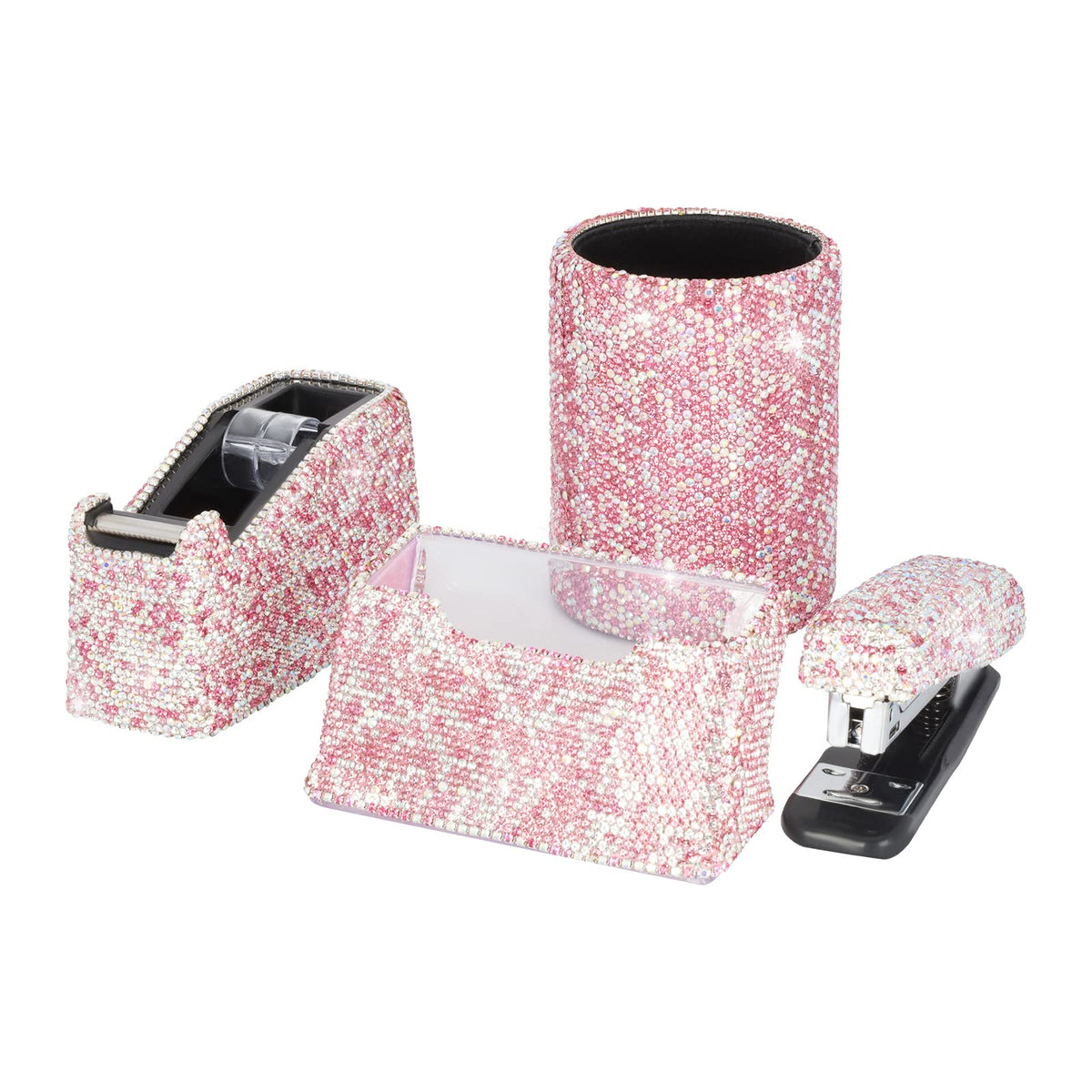 Bling Crystal Luxury Handmade Diamond Round Pencil Pen Pot Holder & Stapler & Card Holder & Desktop