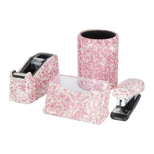 Bling Crystal Luxury Handmade Diamond Round Pencil Pen Pot Holder & Stapler & Card Holder & Desktop