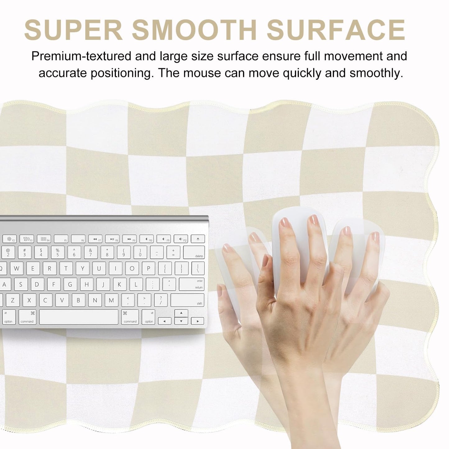 L-SPOUTTO Beige Checkered Mouse Pad,Scalloped Desk Mat XXL Gaming Mousepad