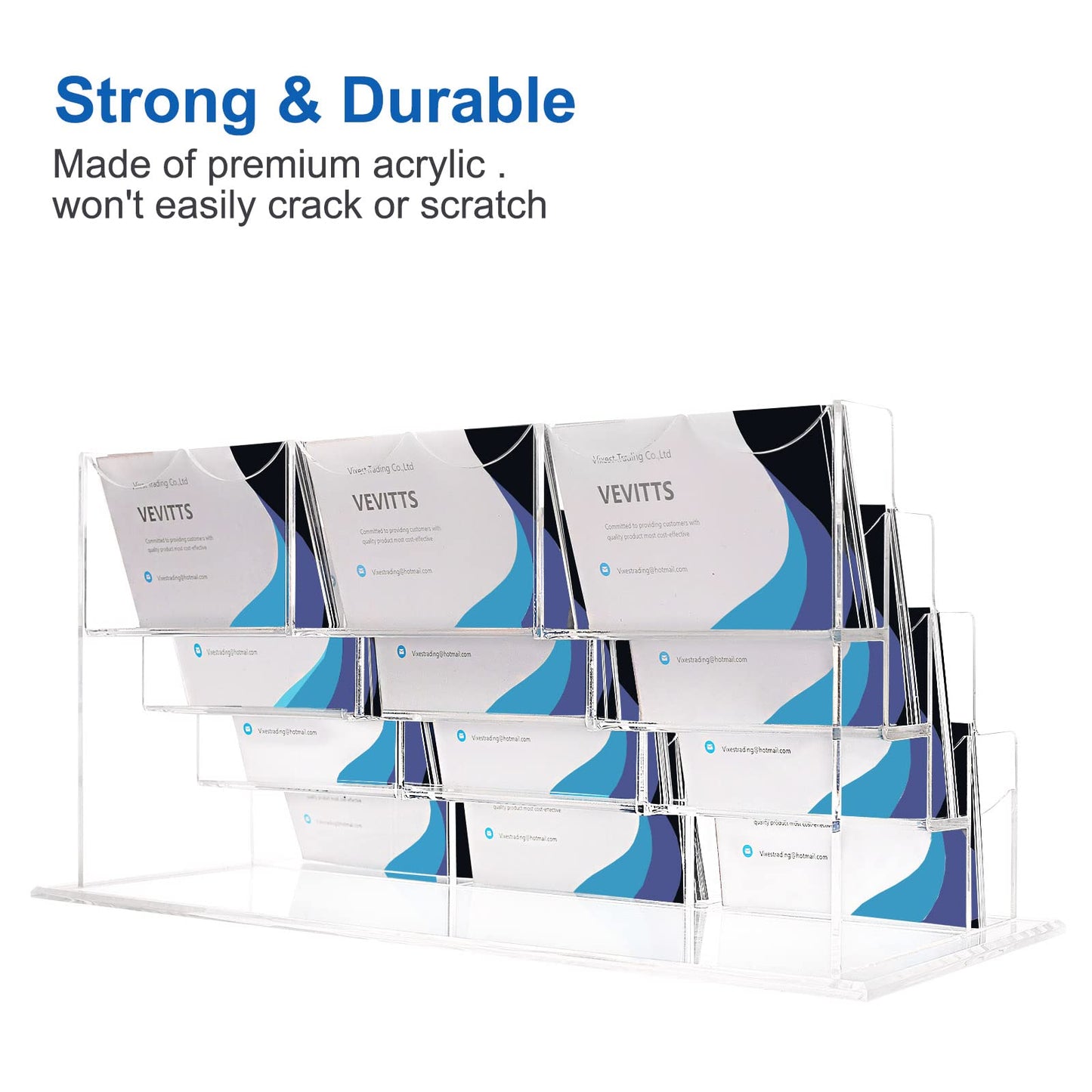Vevitts Business Acrylic Card Holder Display for Desk, 12 Slots 4 Tiers Multiple-Clear Acrylic