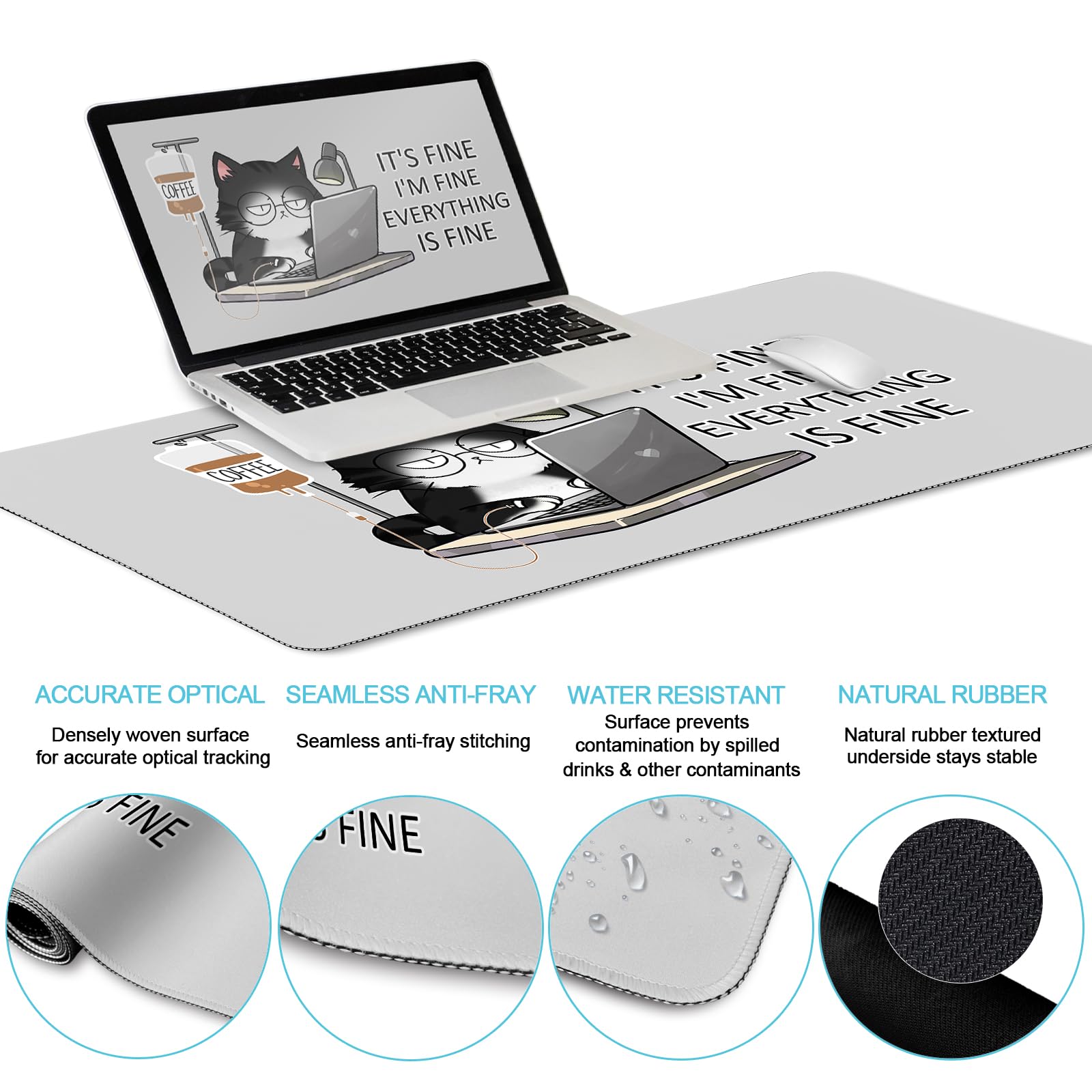 LIMKRIAN Cat Ergonomic Mouse Pad with Wrist Rest Desk Mat Sets Accessories