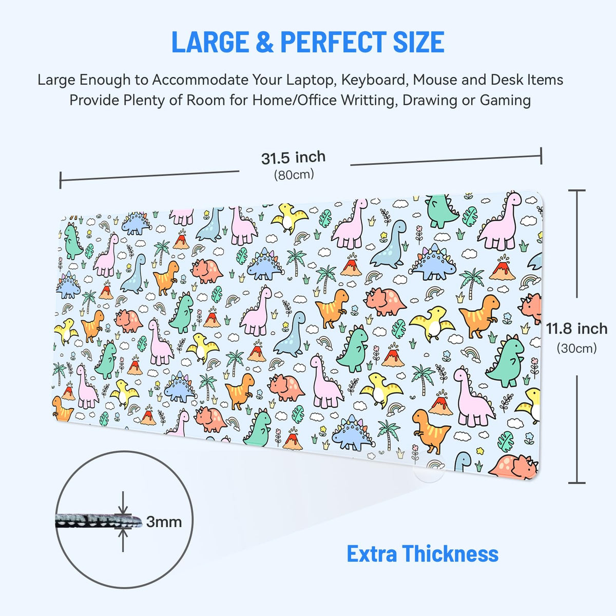 Stanoha Cute Desk Mat for Keyboard Desktop Extra Large Mouse Pad, Dinosaur