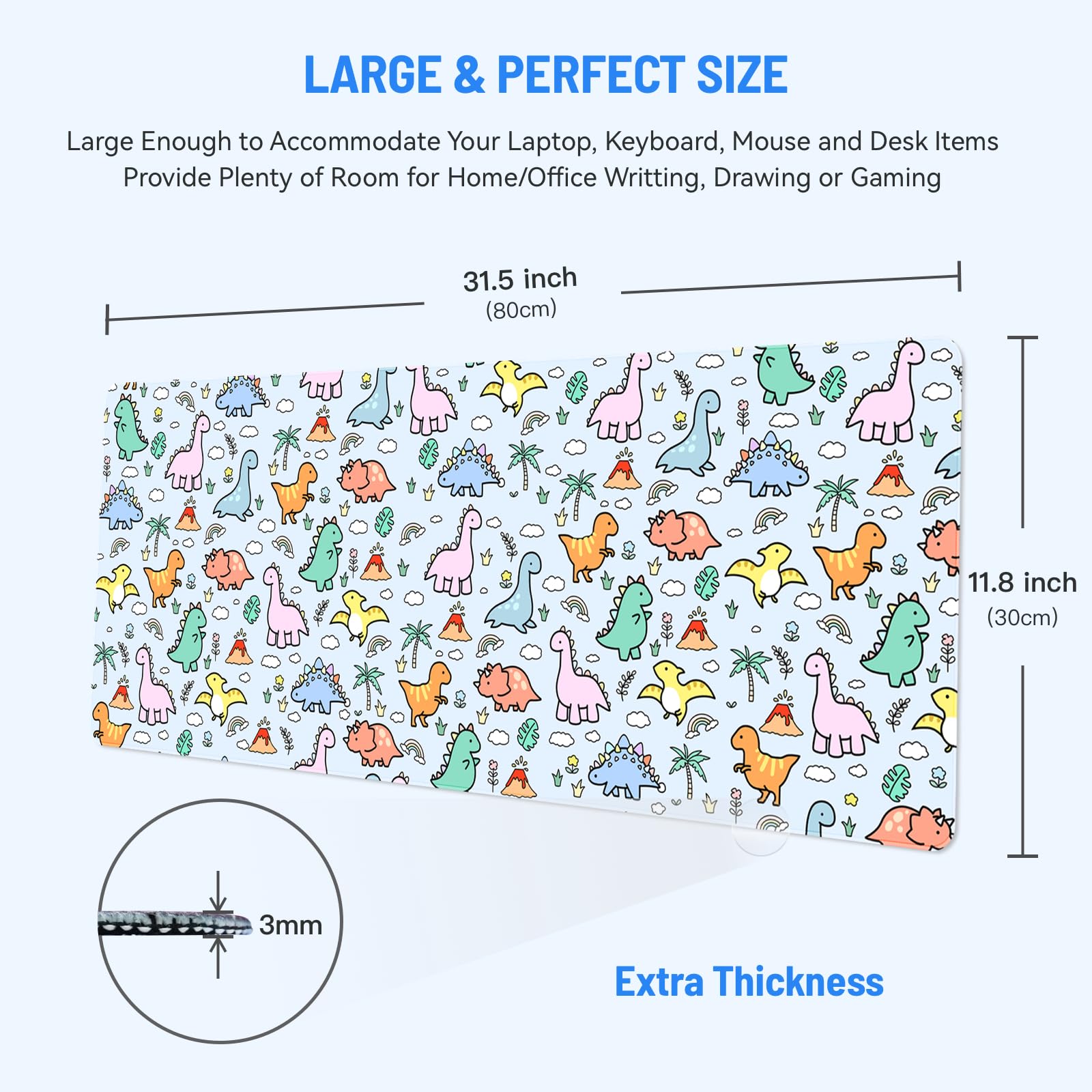 Stanoha Cute Desk Mat for Keyboard Desktop Extra Large Mouse Pad, Dinosaur