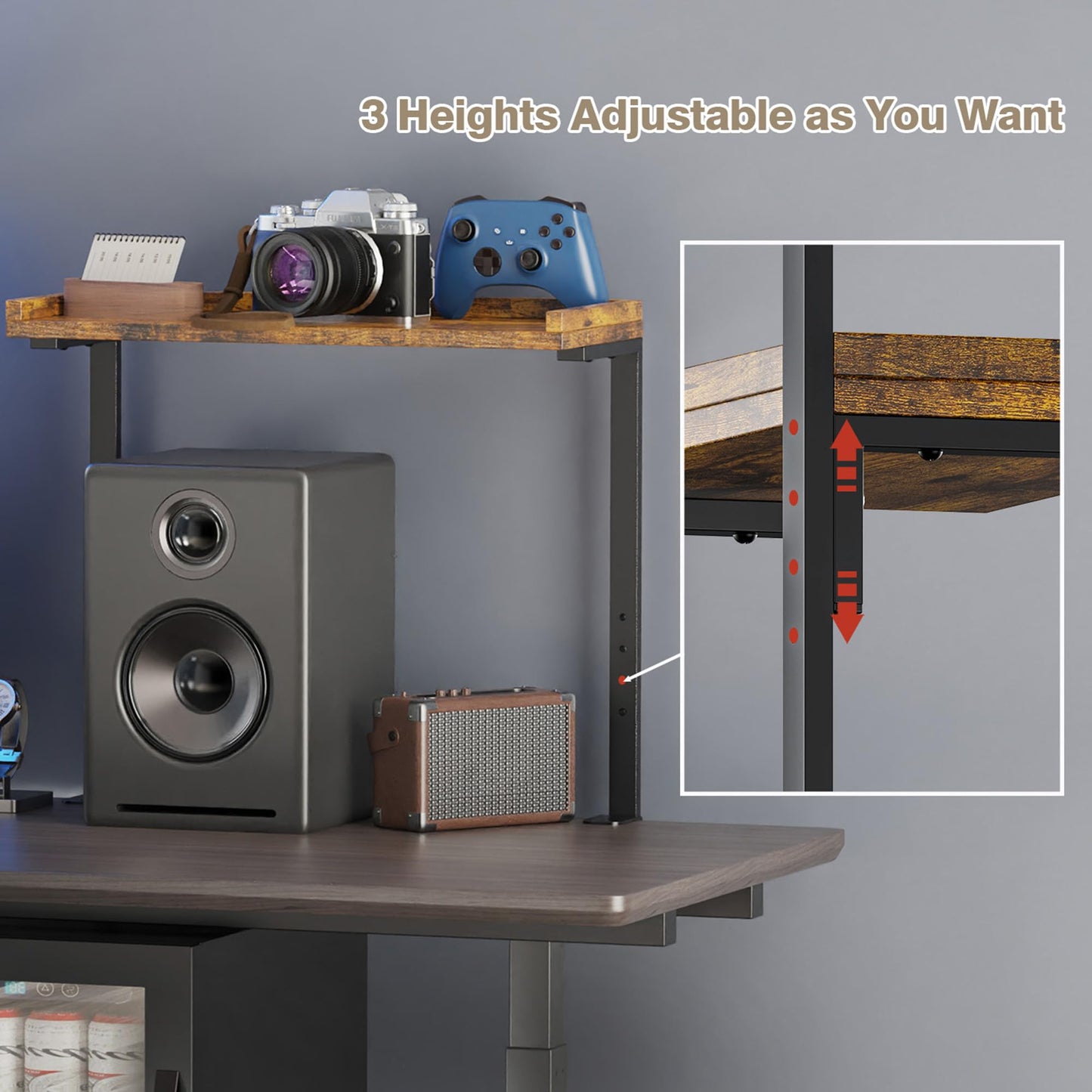 ART-GIFTREE Clamp On Desk Shelf 2-Tier, 16.5 in Wood Shelving Unit for Office Desk/Gaming