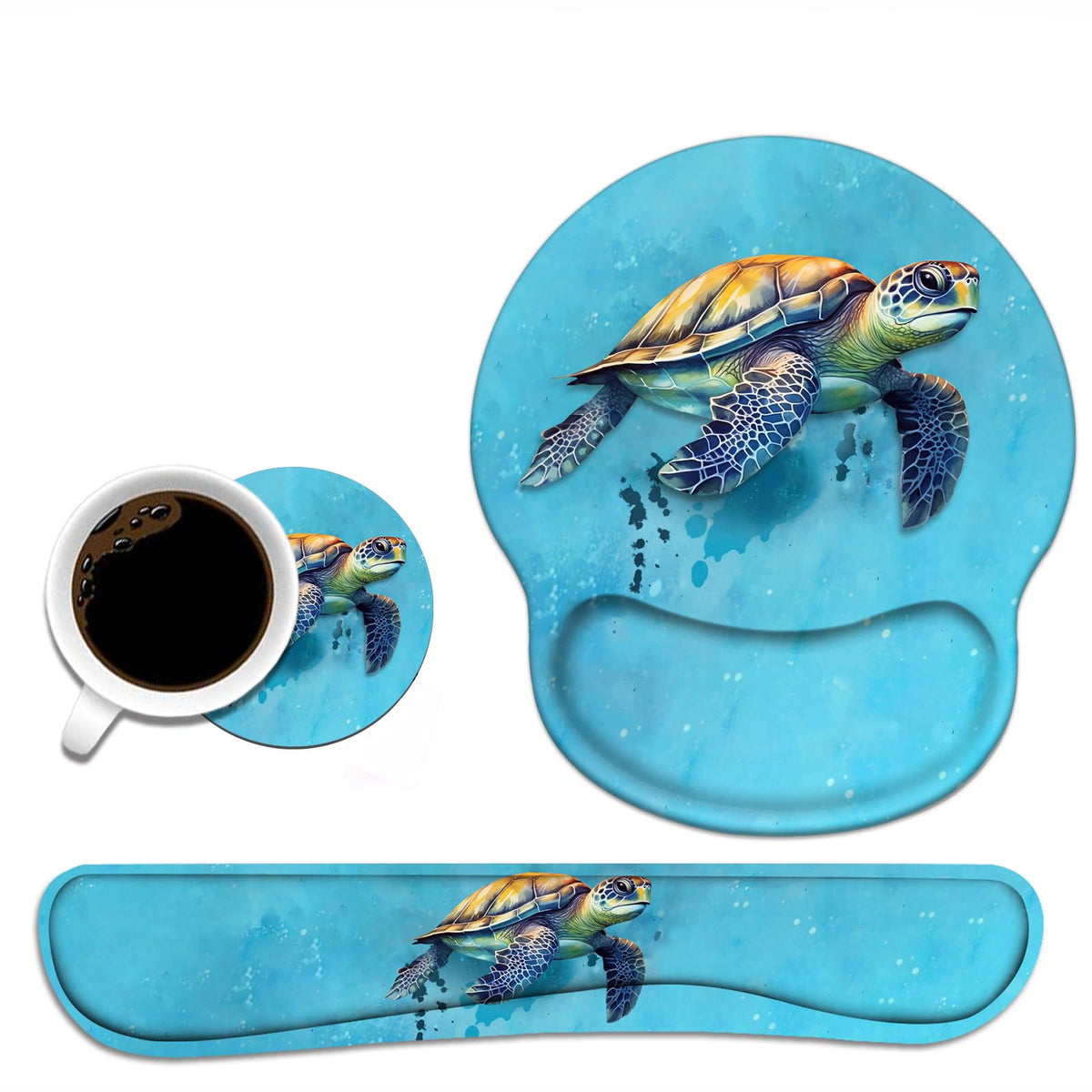 Keyboard Wrist Rest and Mouse Pad Wrist Support Set with Coasters, Non-Slip PU Base Ergonomic