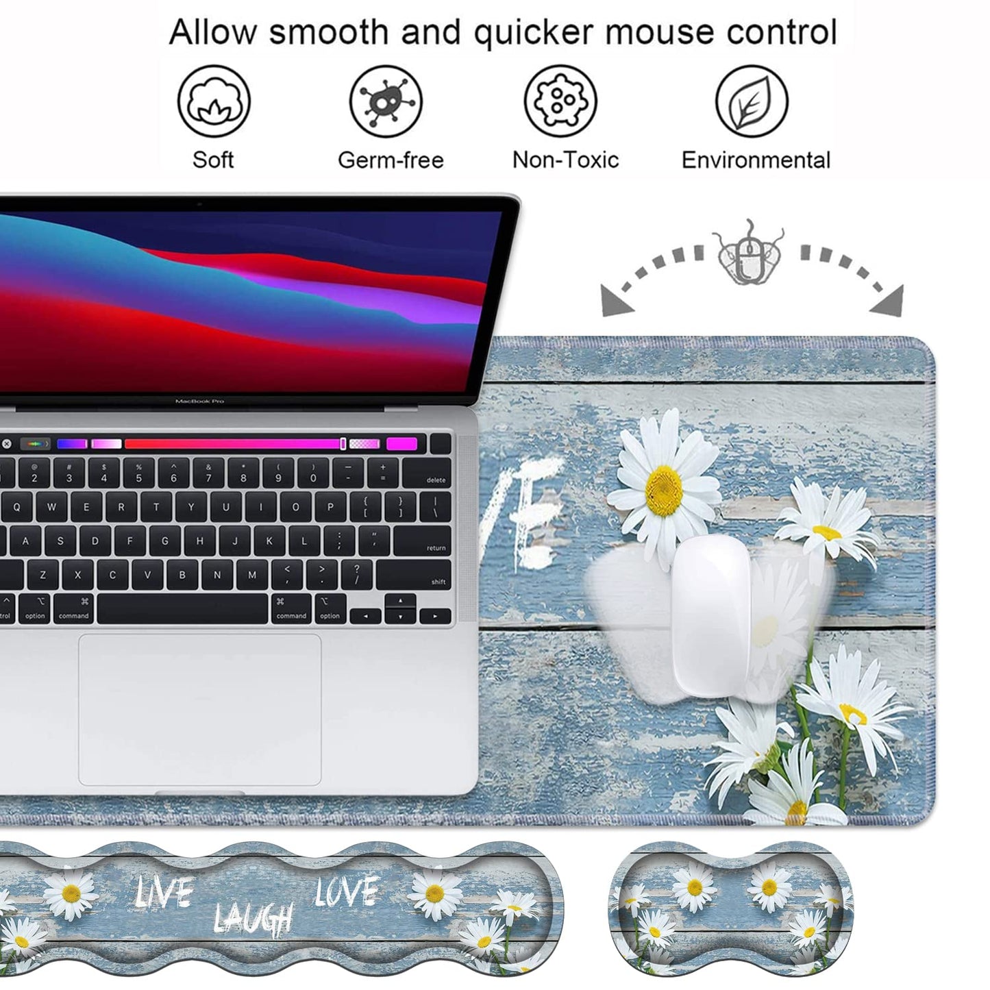 Ergonomic Keyboard Wrist Rest and Mouse Pad Wrist Rest Set,Dreamy Daisy Vintage Wood Board Live