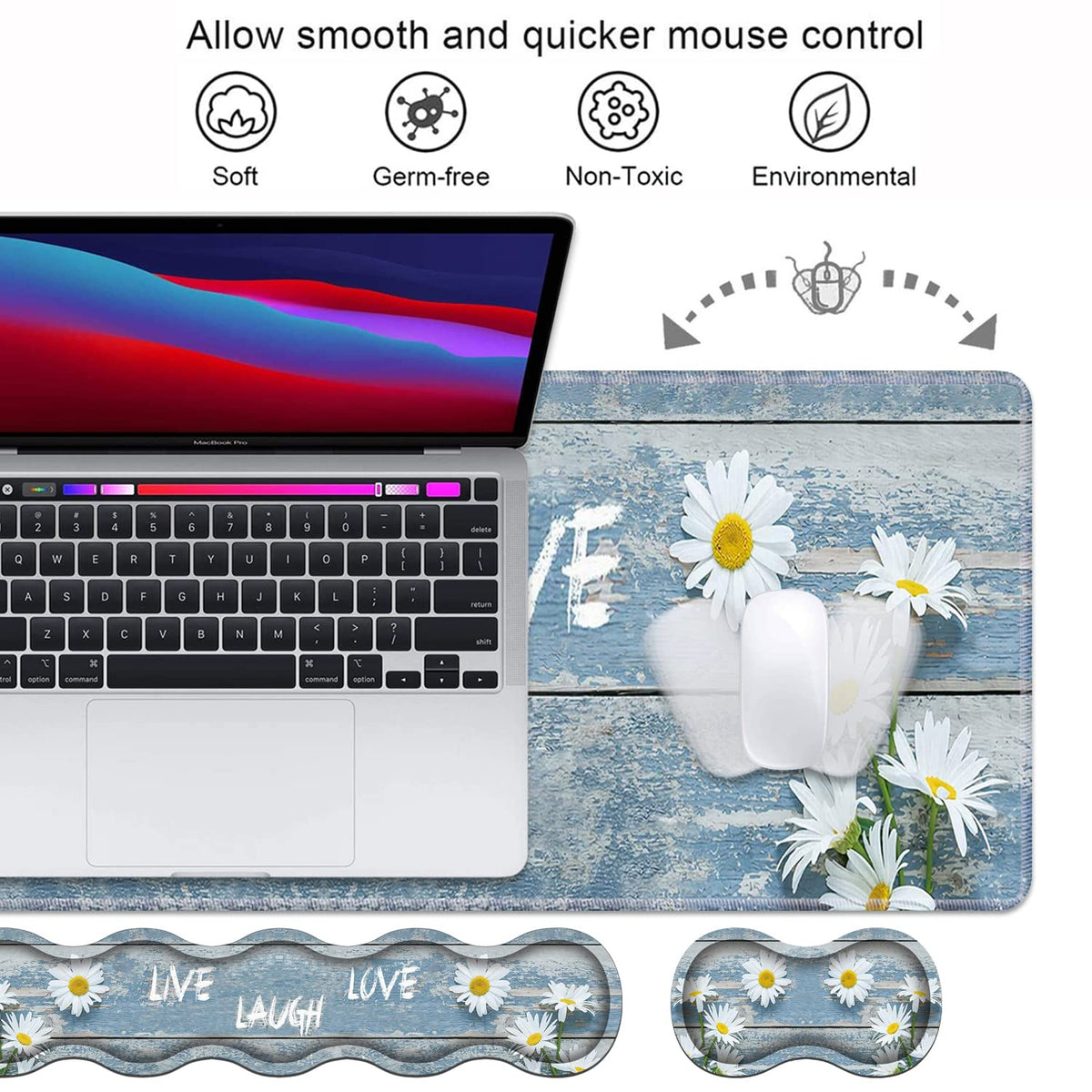 Ergonomic Keyboard Wrist Rest and Mouse Pad Wrist Rest Set,Dreamy Daisy Vintage Wood Board Live