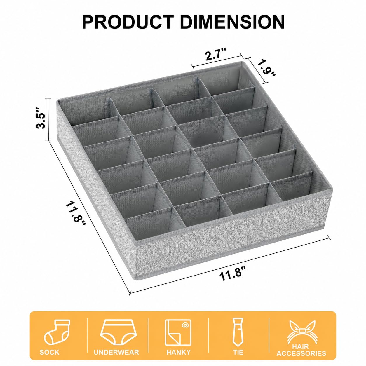 Easortm Sock Organizer 4 Pack, Foldable Underwear Drawer Organizer - 24 Cell for Socks