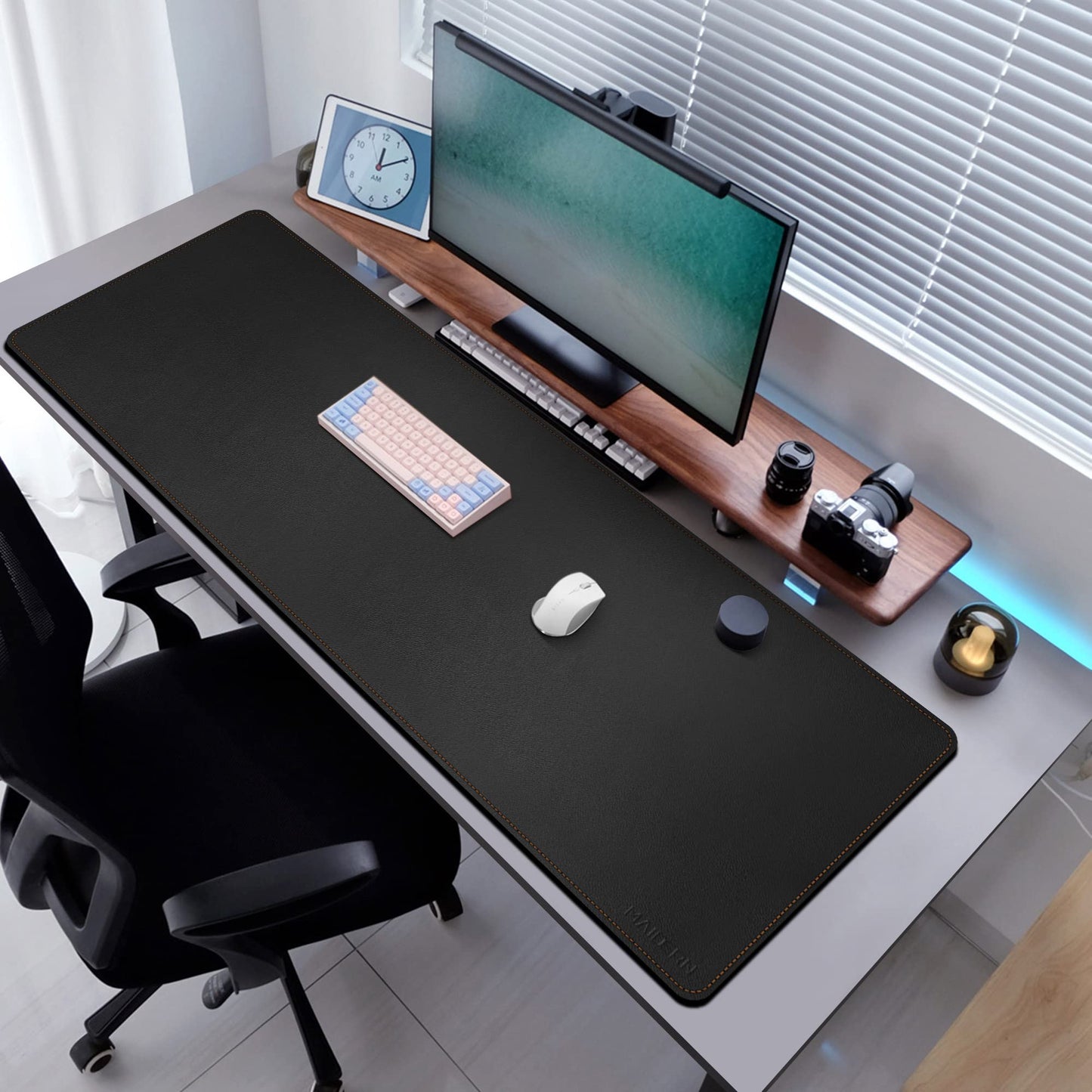MAIDERN 55” x 24” Cork & Leather Desk Pad, Large XXL Desk Mat (Black)