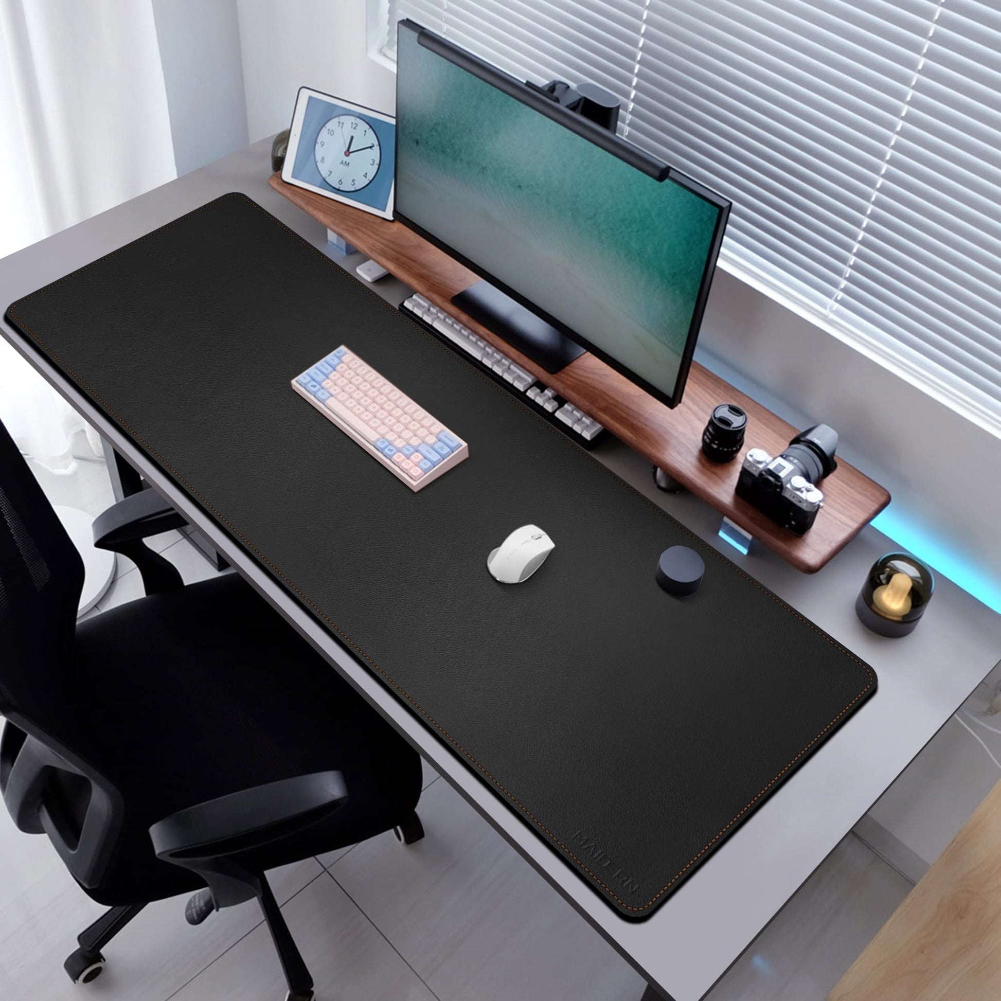 MAIDERN 55” x 24” Cork & Leather Desk Pad, Large XXL Desk Mat (Black)
