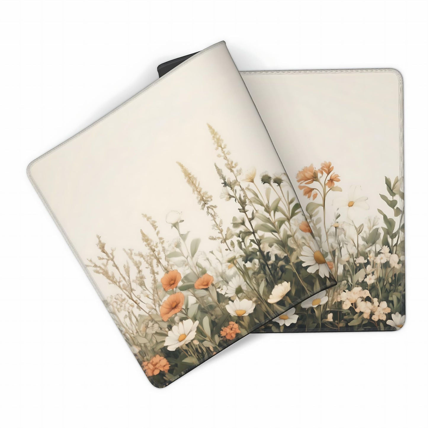 Floral Aesthetic Wildflower Gaming Mouse Pad, Beige Vintage Botanical Desk Mat with Anti-Slip Base