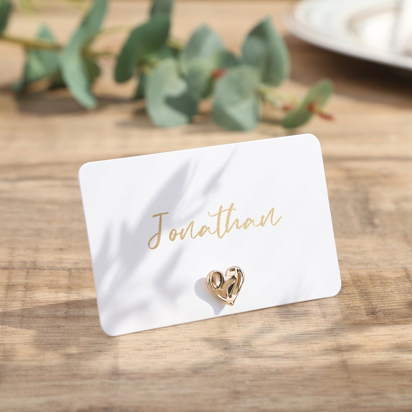 UNIQOOO 24Pcs Decorative Gold Love Heart Place Card Holders Bulk, Romantic Name Card Stands Set