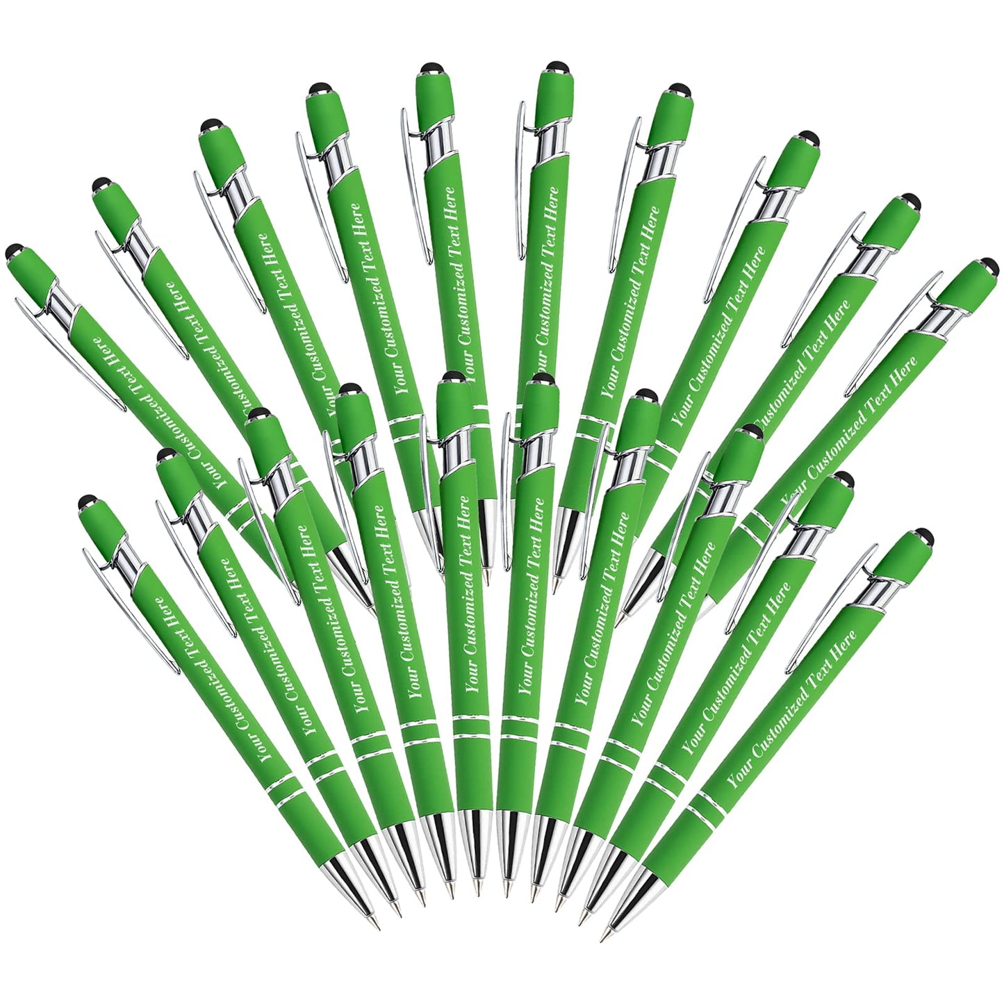 20 Pcs Personalized Pens in Bulk with Stylus Tip - Custom Print with Name 0.5 mm Soft Touch Medium