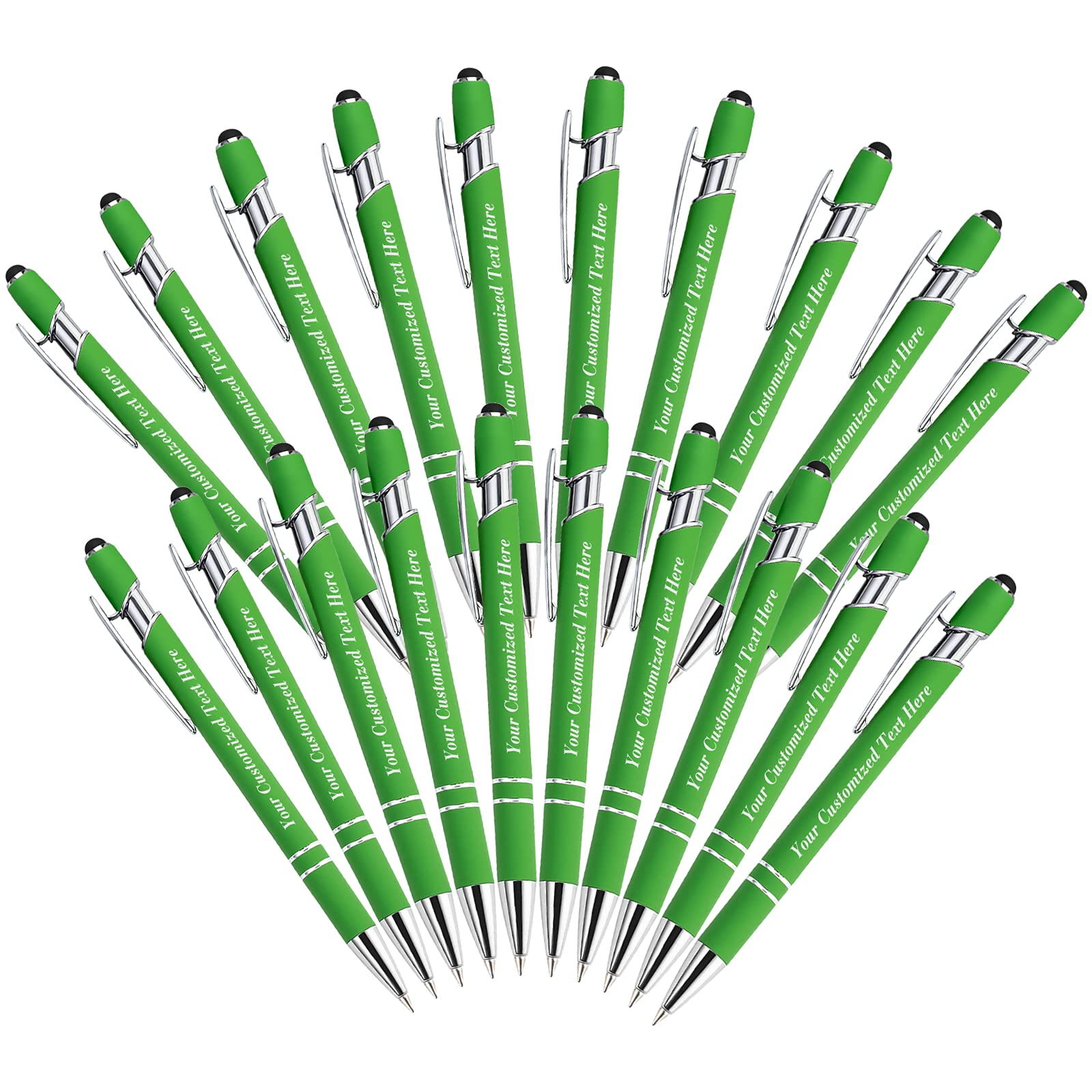 20 Pcs Personalized Pens in Bulk with Stylus Tip - Custom Print with Name 0.5 mm Soft Touch Medium