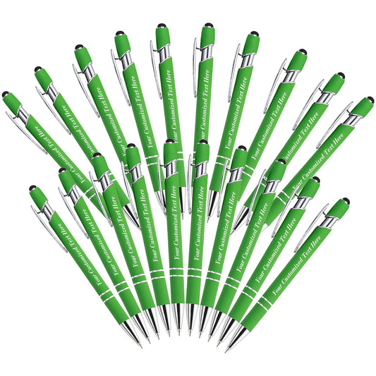 20 Pcs Personalized Pens in Bulk with Stylus Tip - Custom Print with Name 0.5 mm Soft Touch Medium