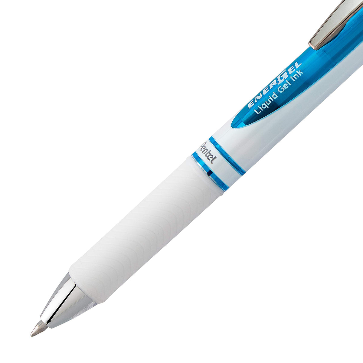 Pentel EnerGel Pearl Retractable Liquid Gel Pen, (0.7mm) Metal Tip, Medium Line, Sky Blue Accent
