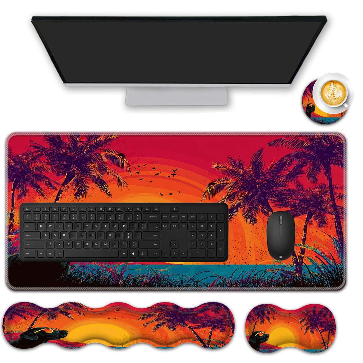 FGDRFGRW Mouse Pad Set,(31.5×11.8 in) Desk Pad + Keyboard Wrist Rest Support + Mouse Wrist Rest +