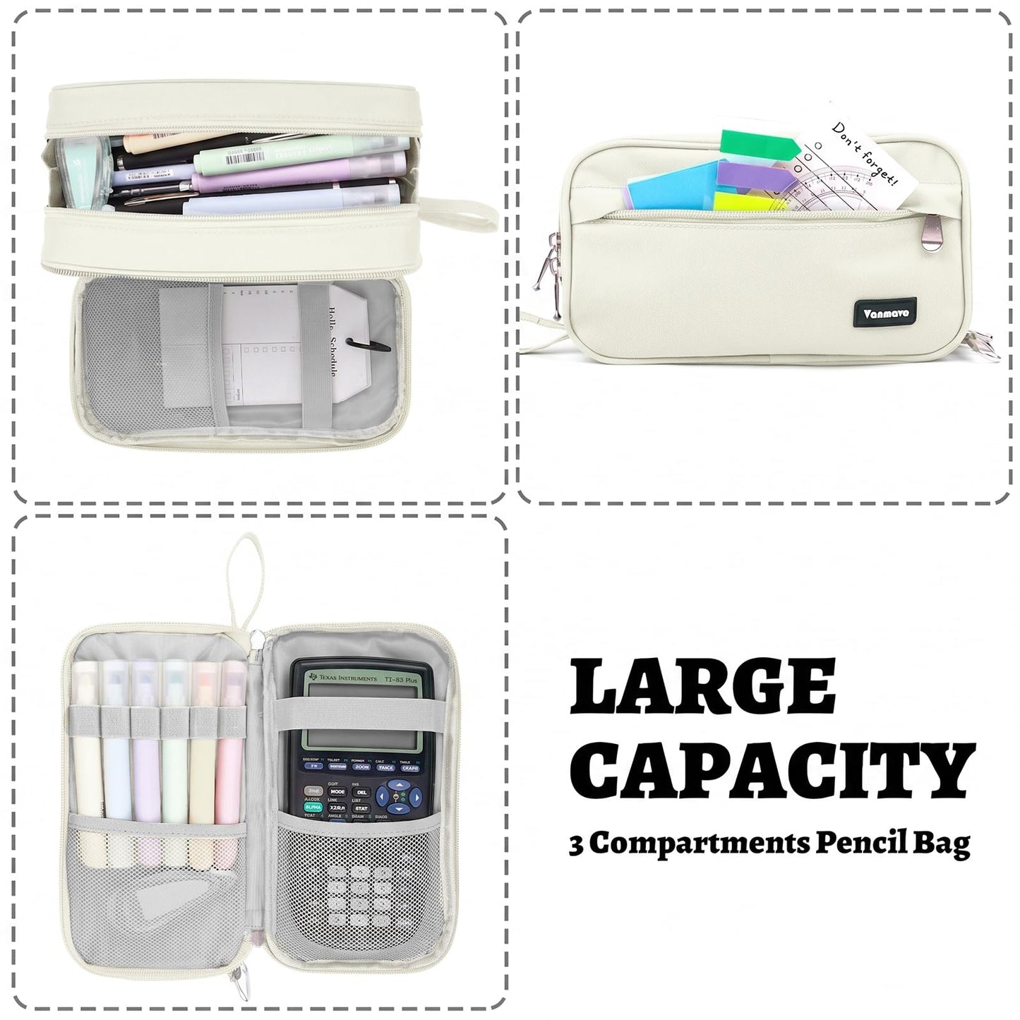 Pencil Case Big Capacity Pen Pouch Large Storage Holder Marker Pen Bag Durable 3 Compartment School