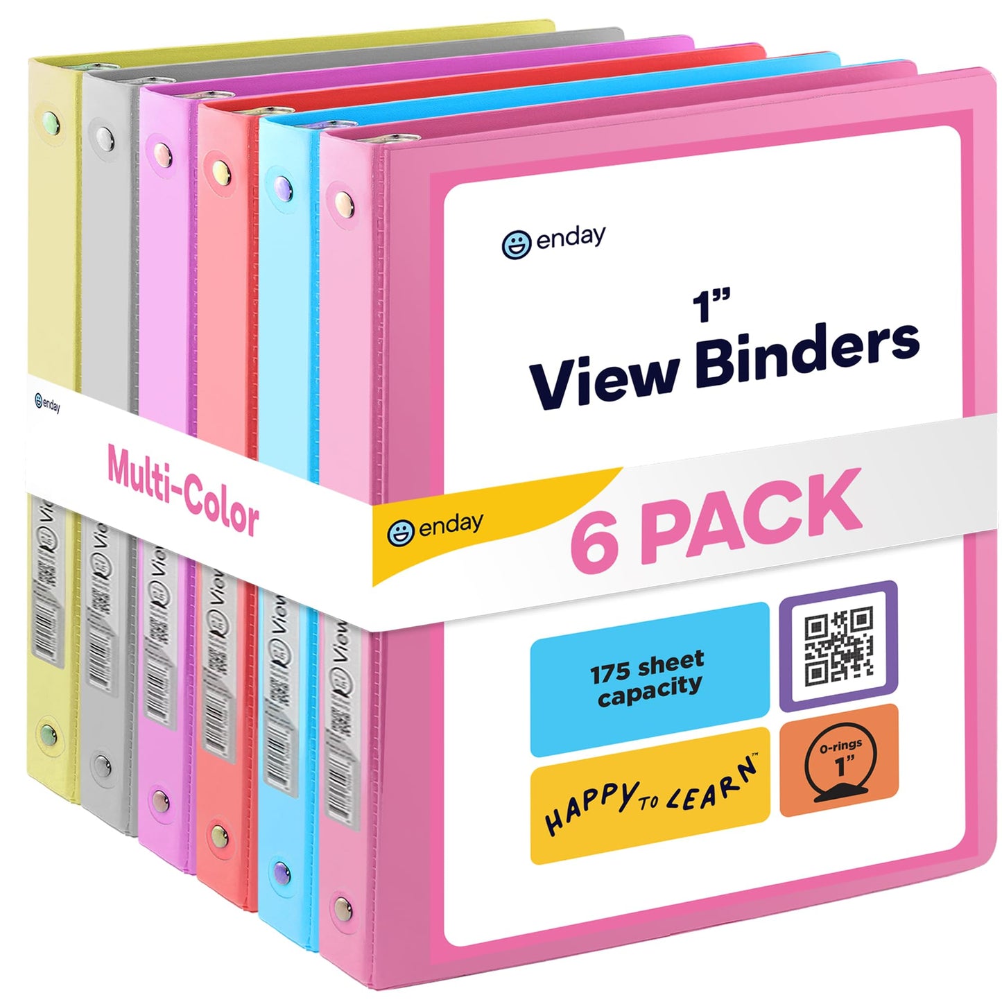 Enday 1 Inch Binder (6 Pack - Assorted Colors) 3 Ring Binder 1 inch with Clear View Cover and 2
