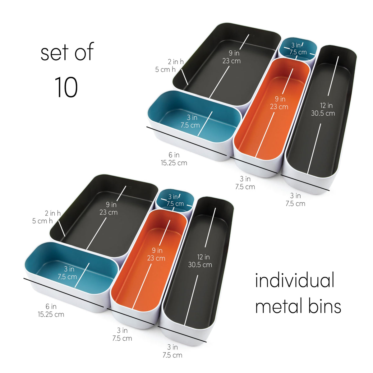 Three by Three Seattle Metal Drawer Organizer Tray Set, 10-Pc (Multicolor)