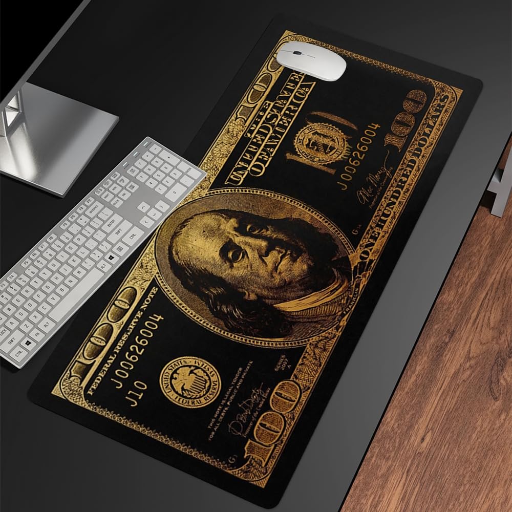 Reateforin Black Money Rectangle Mouse Pad Non Slip Rubber Base Cool Funny US Dollar Full Desk