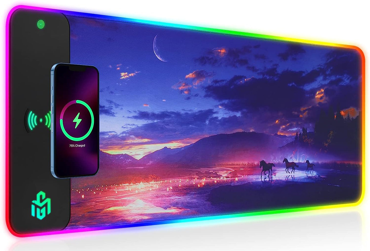 GIM Wireless Charging RGB Gaming Mouse Pad 15W, LED Mouse Mat 800x300x4MM, 10 Light Modes Extra